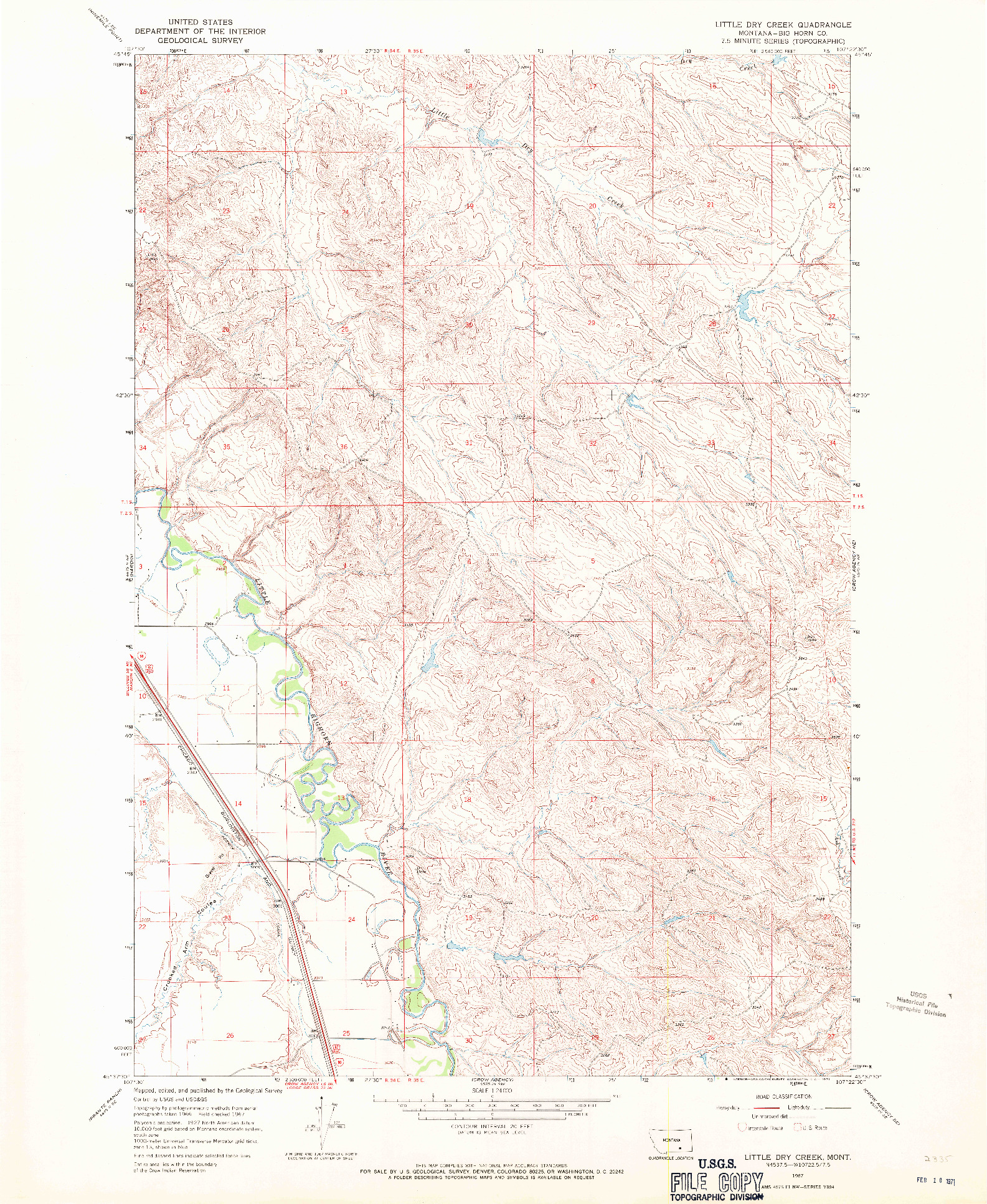 USGS 1:24000-SCALE QUADRANGLE FOR LITTLE DRY CREEK, MT 1967
