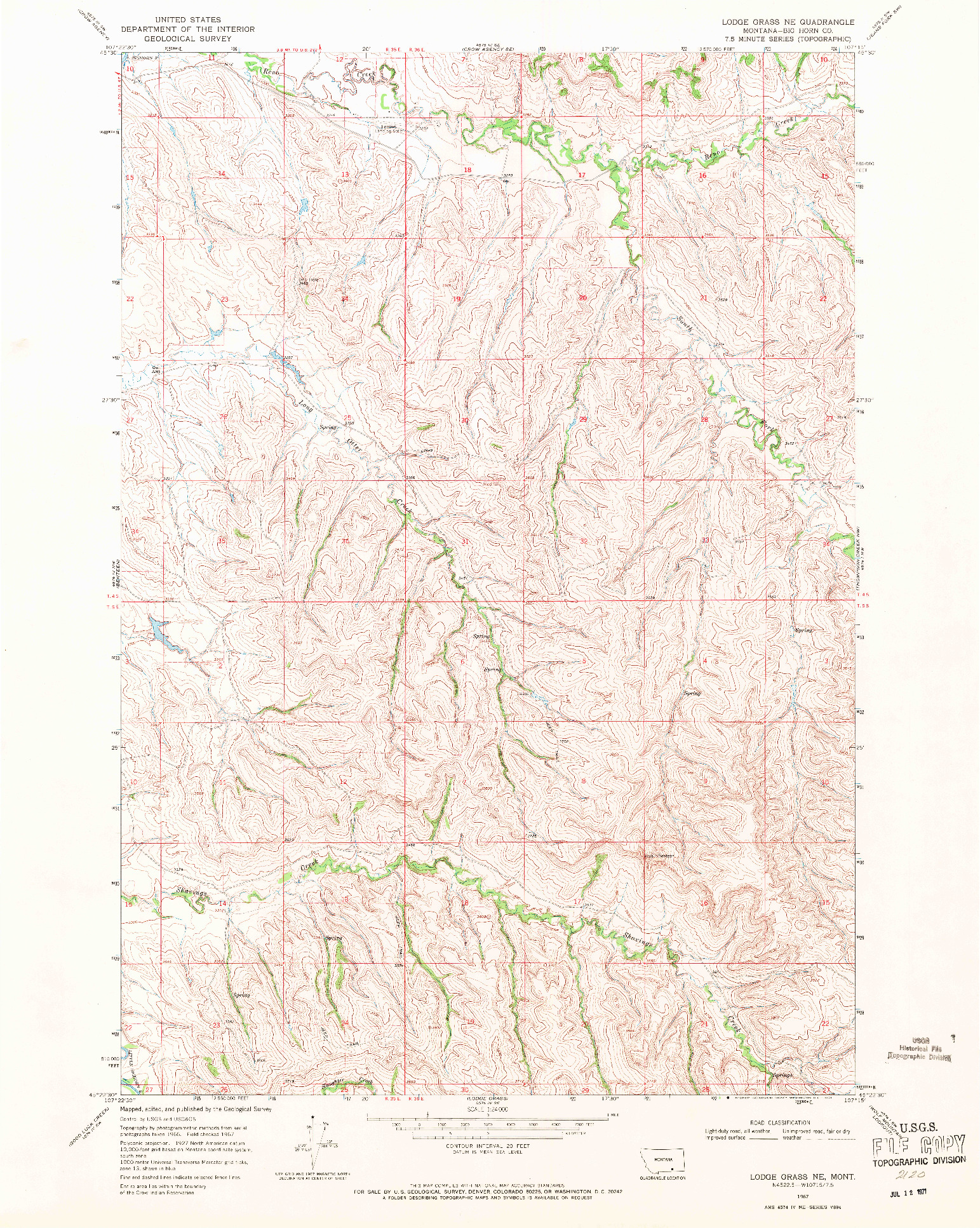 USGS 1:24000-SCALE QUADRANGLE FOR LODGE GRASS NE, MT 1967