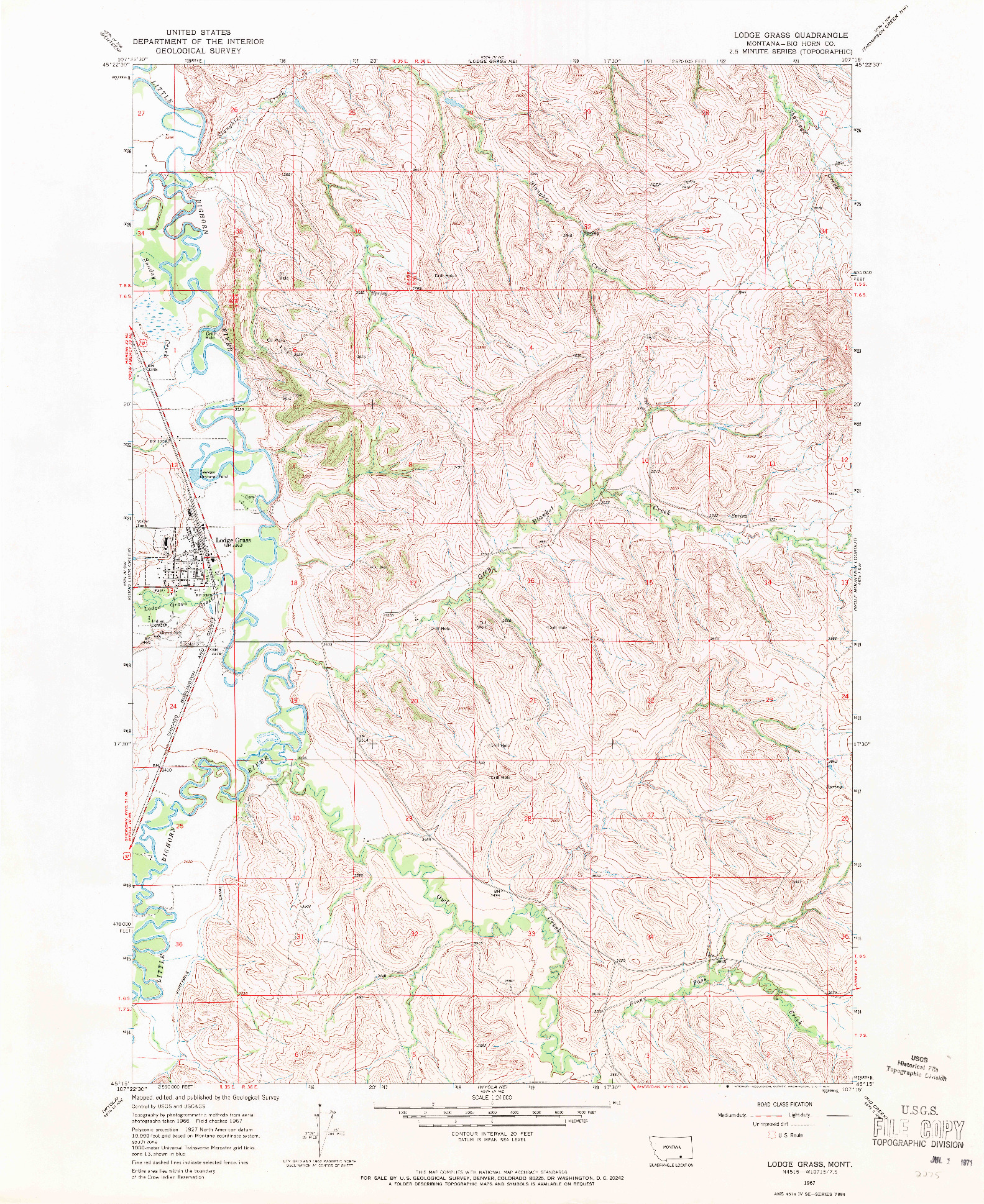USGS 1:24000-SCALE QUADRANGLE FOR LODGE GRASS, MT 1967