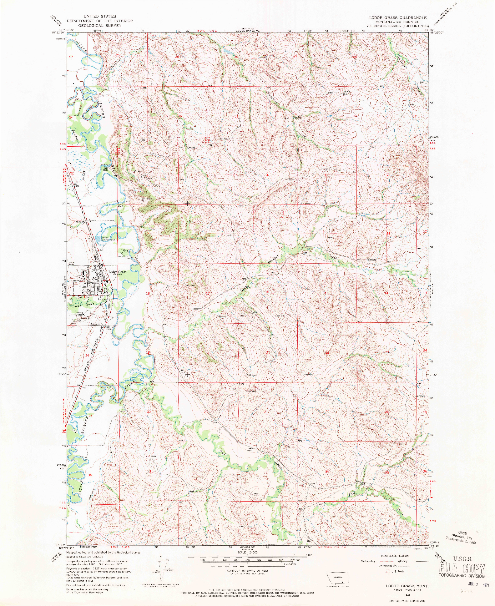 USGS 1:24000-SCALE QUADRANGLE FOR LODGE GRASS, MT 1967