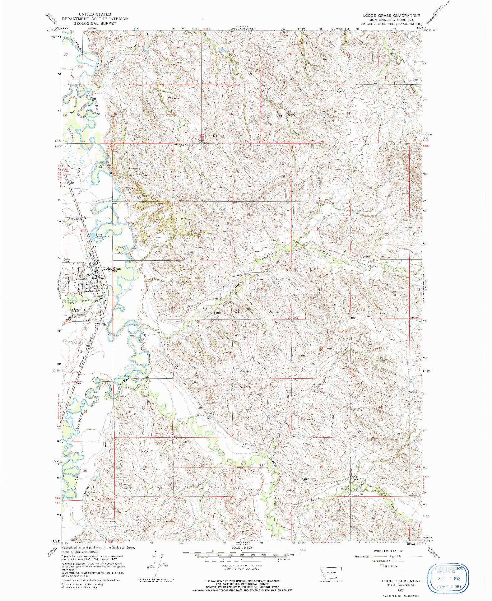 USGS 1:24000-SCALE QUADRANGLE FOR LODGE GRASS, MT 1967