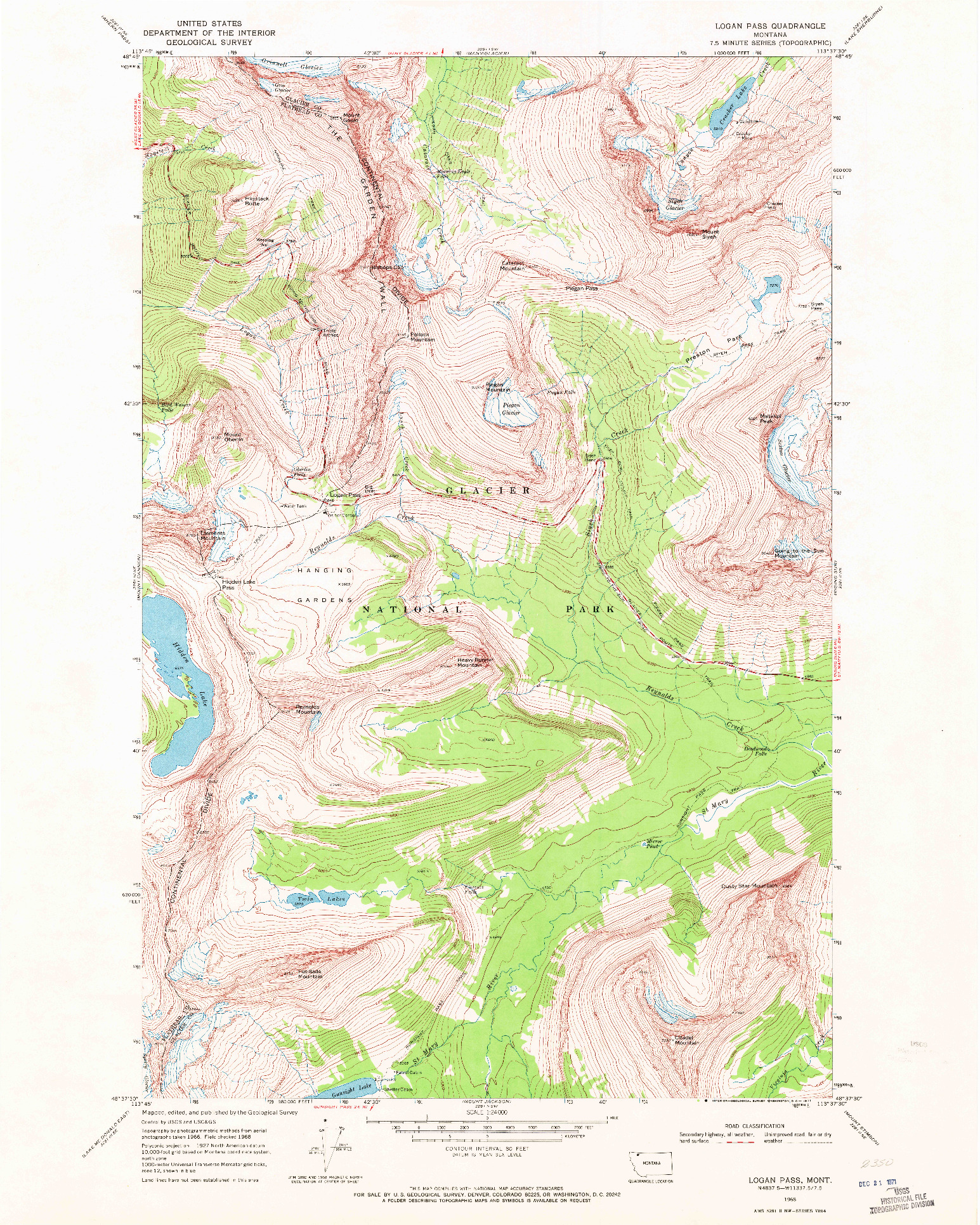 USGS 1:24000-SCALE QUADRANGLE FOR LOGAN PASS, MT 1968