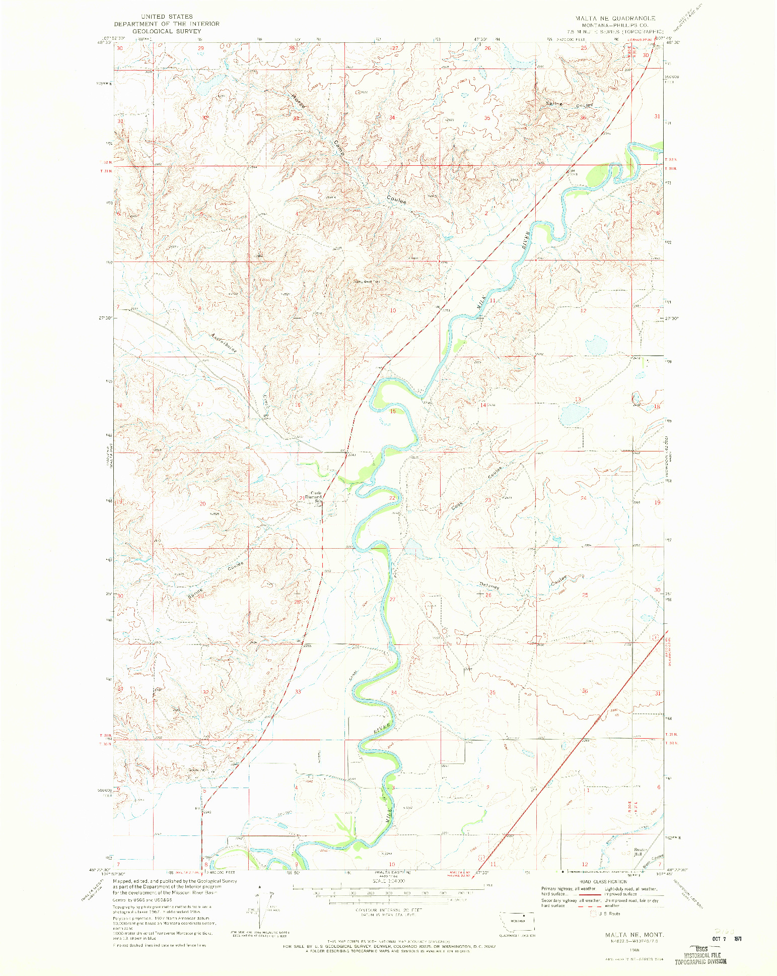 USGS 1:24000-SCALE QUADRANGLE FOR MALTA NE, MT 1968