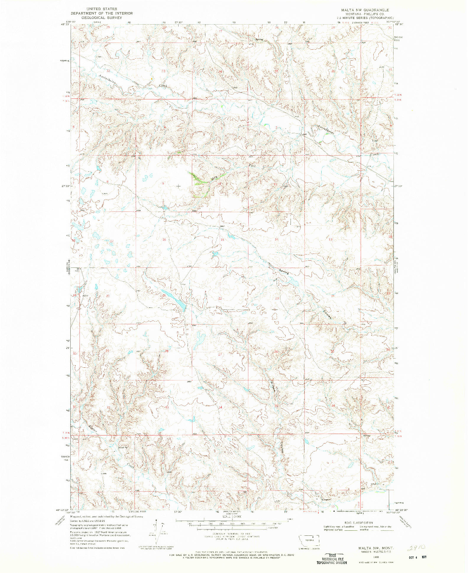 USGS 1:24000-SCALE QUADRANGLE FOR MALTA NW, MT 1968
