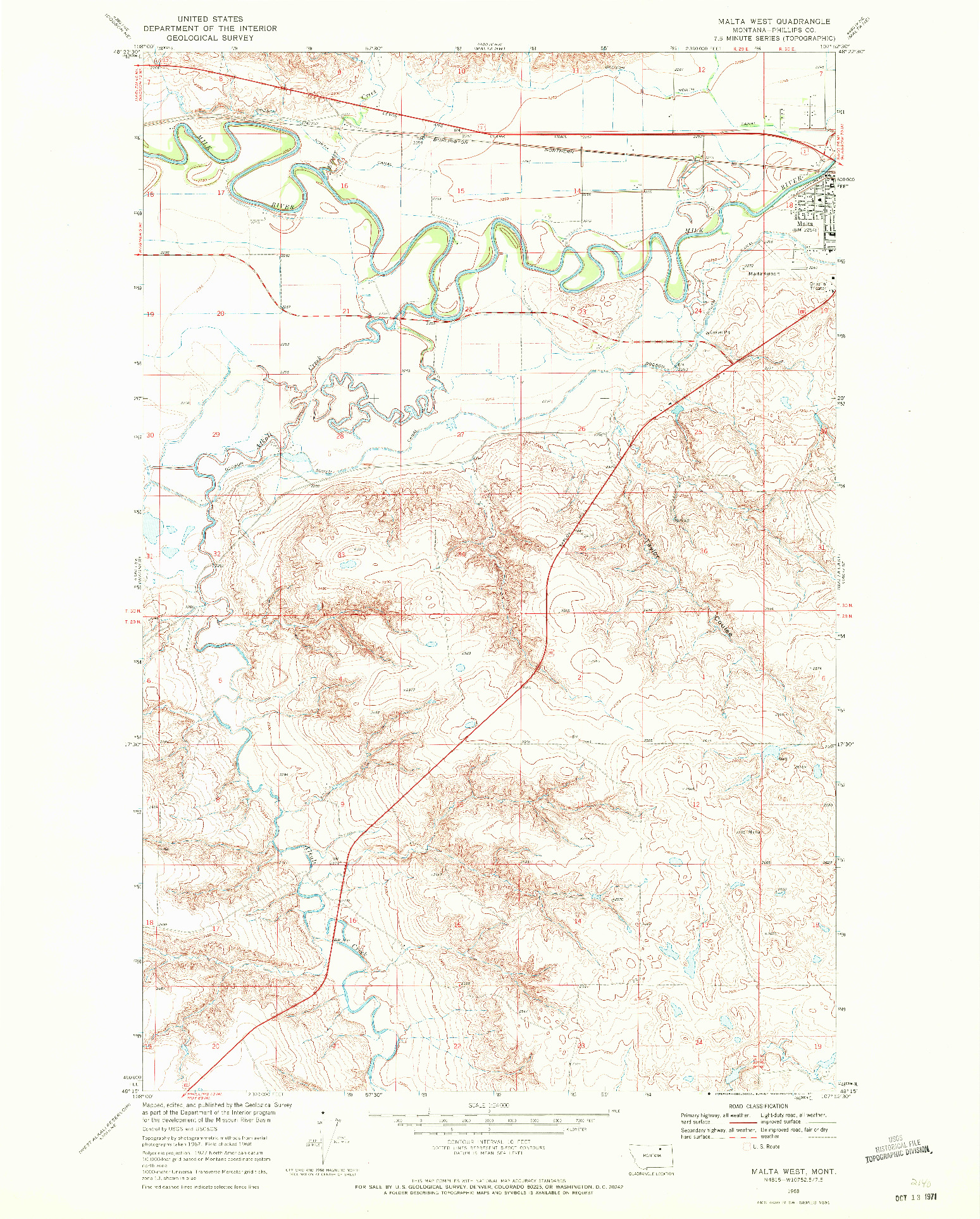 USGS 1:24000-SCALE QUADRANGLE FOR MALTA WEST, MT 1968