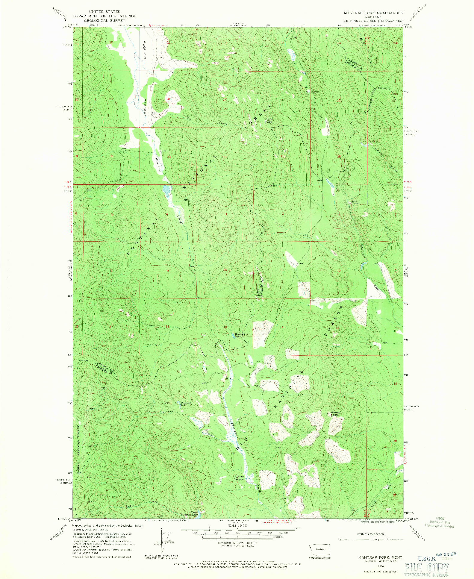 USGS 1:24000-SCALE QUADRANGLE FOR MANTRAP FORK, MT 1966