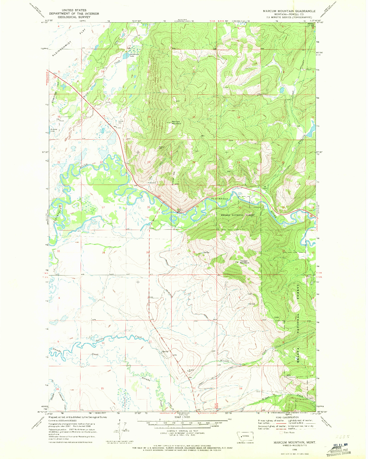 USGS 1:24000-SCALE QUADRANGLE FOR MARCUM MOUNTAIN, MT 1968