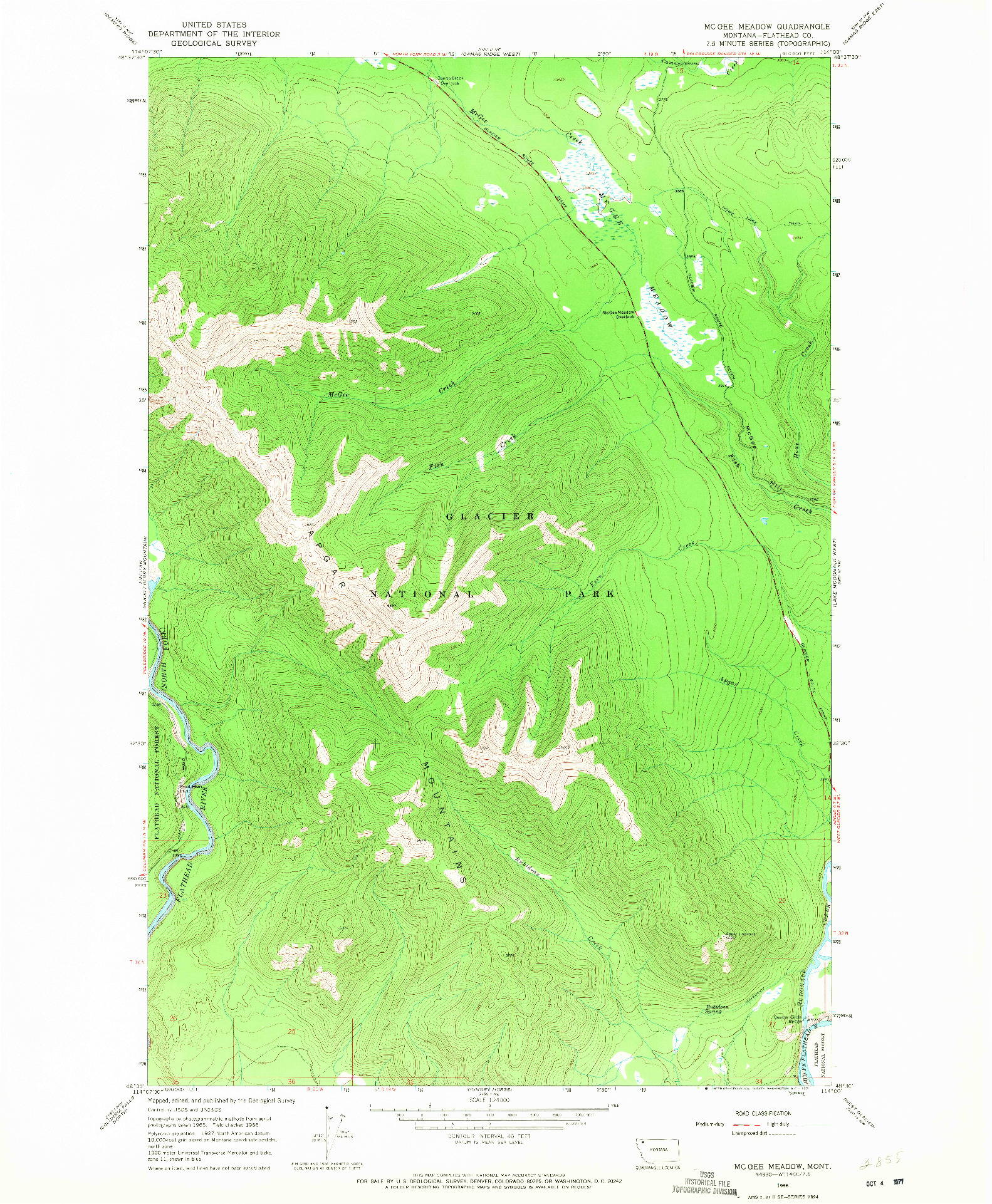 USGS 1:24000-SCALE QUADRANGLE FOR MC GEE MEADOW, MT 1966