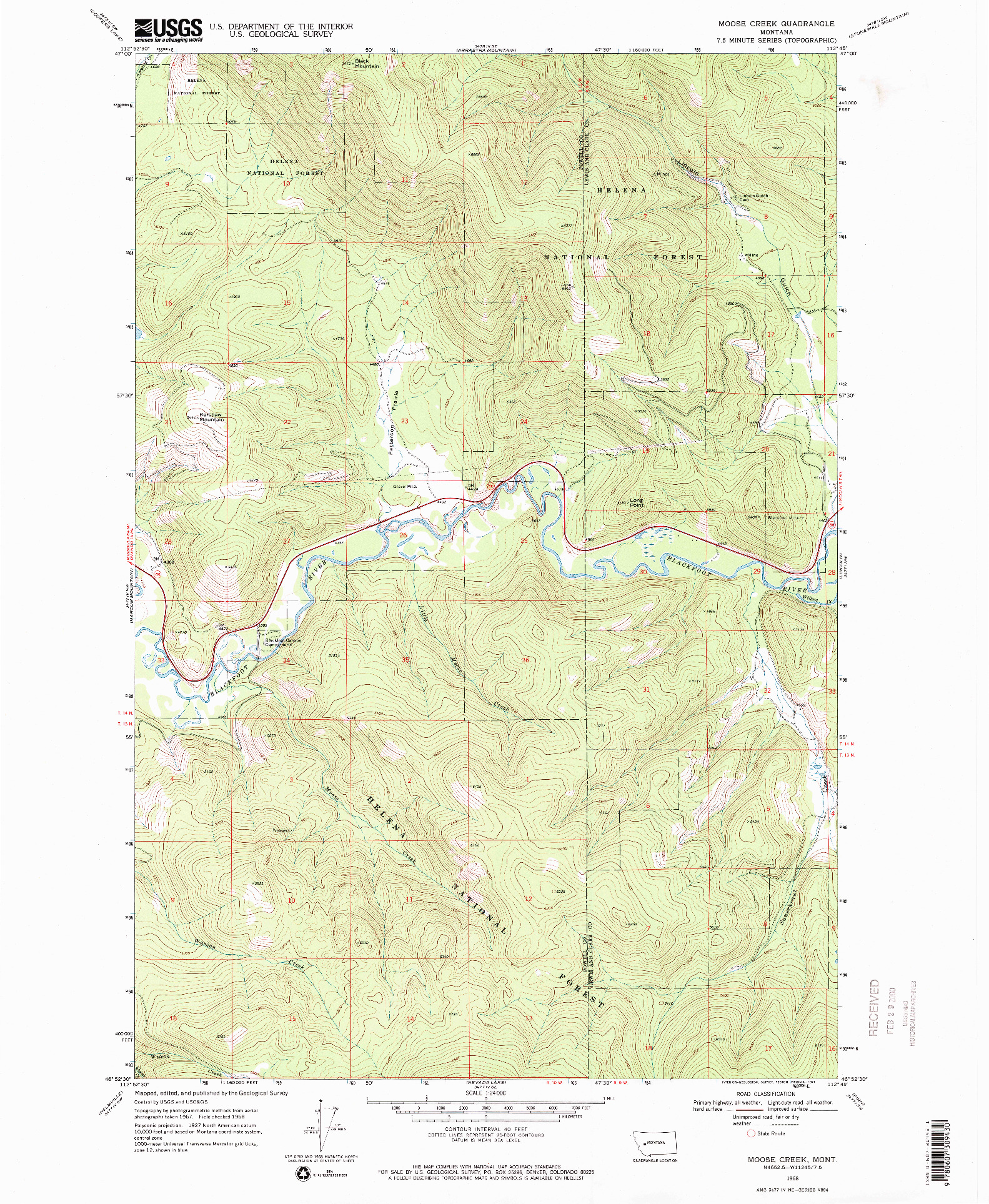 USGS 1:24000-SCALE QUADRANGLE FOR MOOSE CREEK, MT 1968