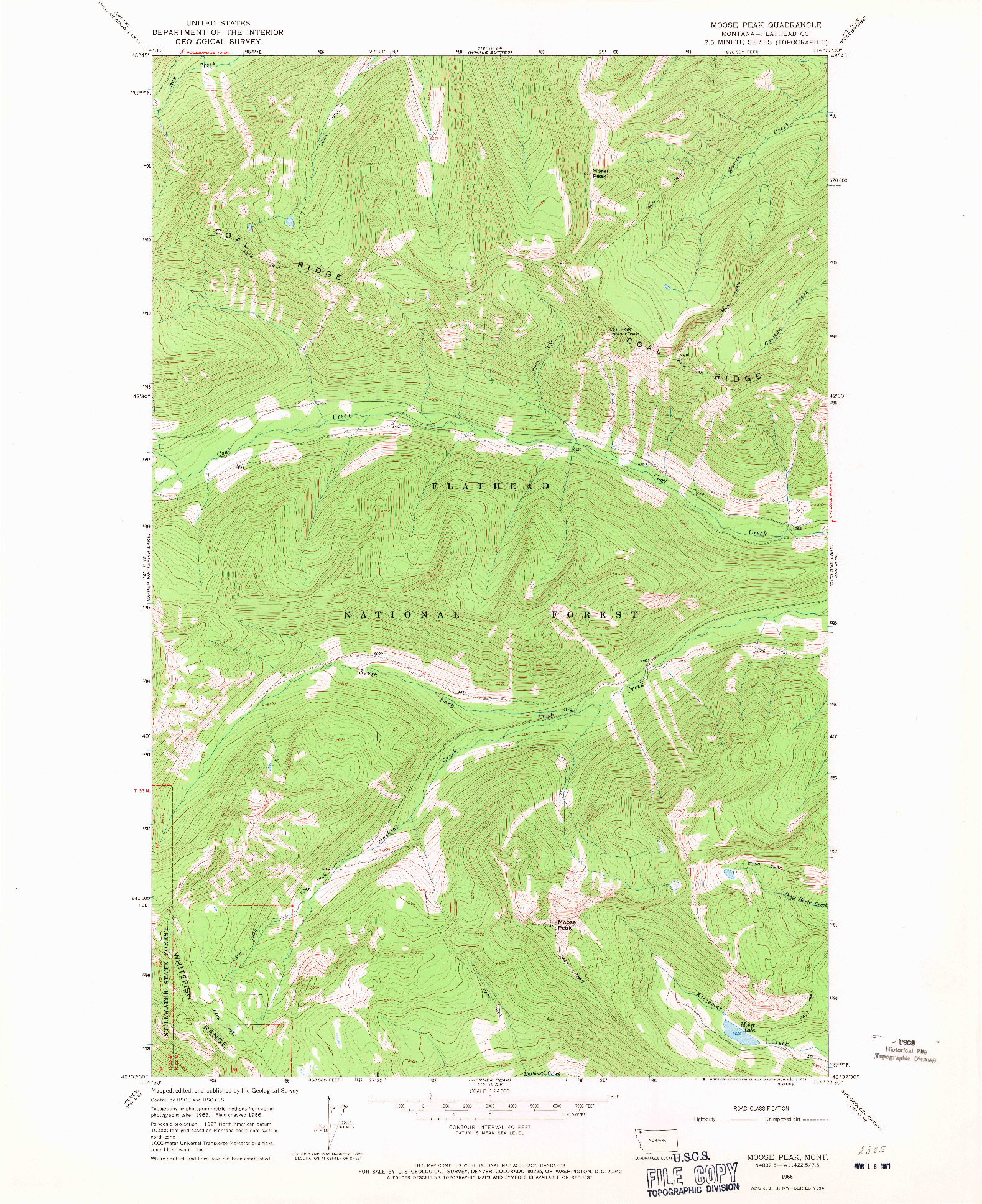 USGS 1:24000-SCALE QUADRANGLE FOR MOOSE PEAK, MT 1966