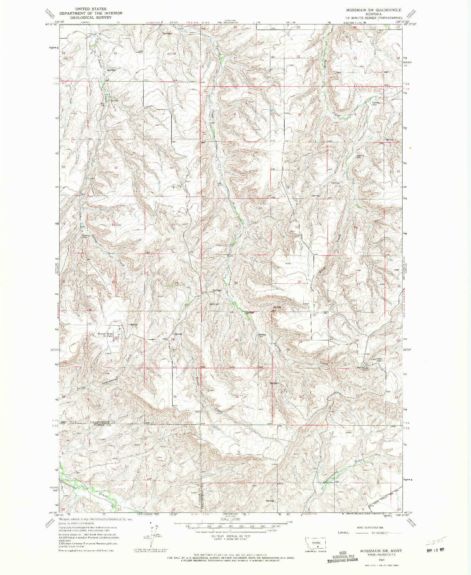 USGS 1:24000-SCALE QUADRANGLE FOR MOSSMAIN SW, MT 1967