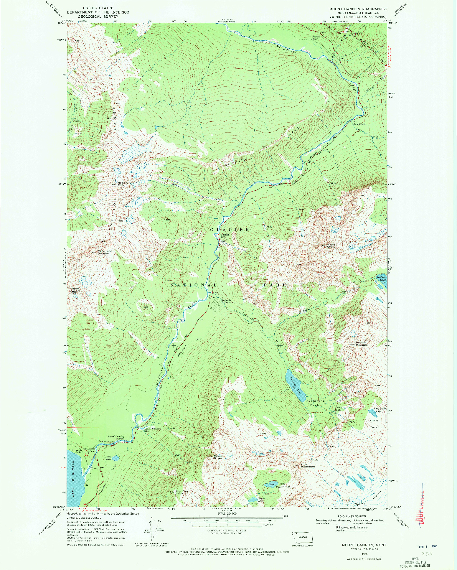 USGS 1:24000-SCALE QUADRANGLE FOR MOUNT CANNON, MT 1968
