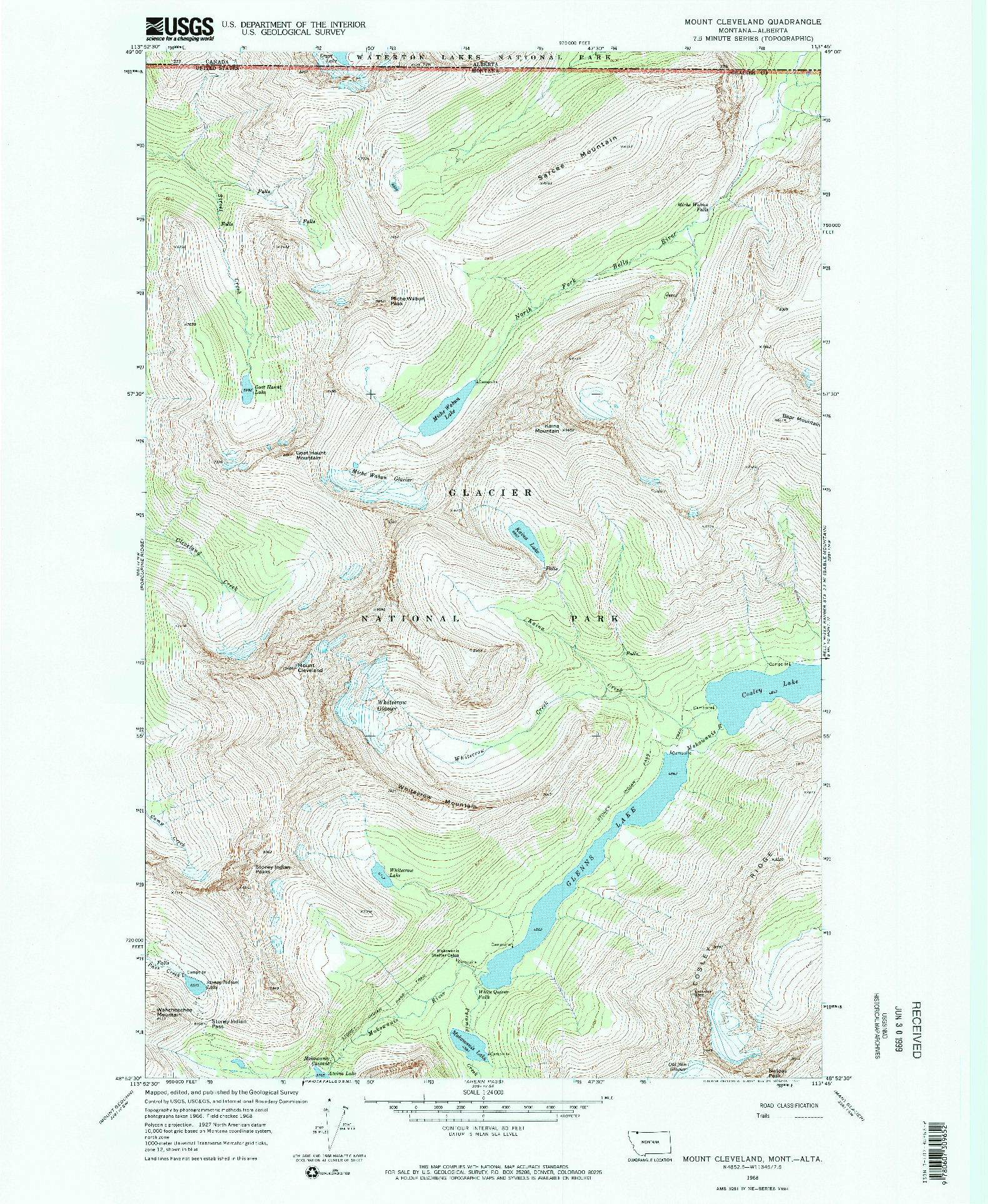 USGS 1:24000-SCALE QUADRANGLE FOR MOUNT CLEVELAND, MT 1968