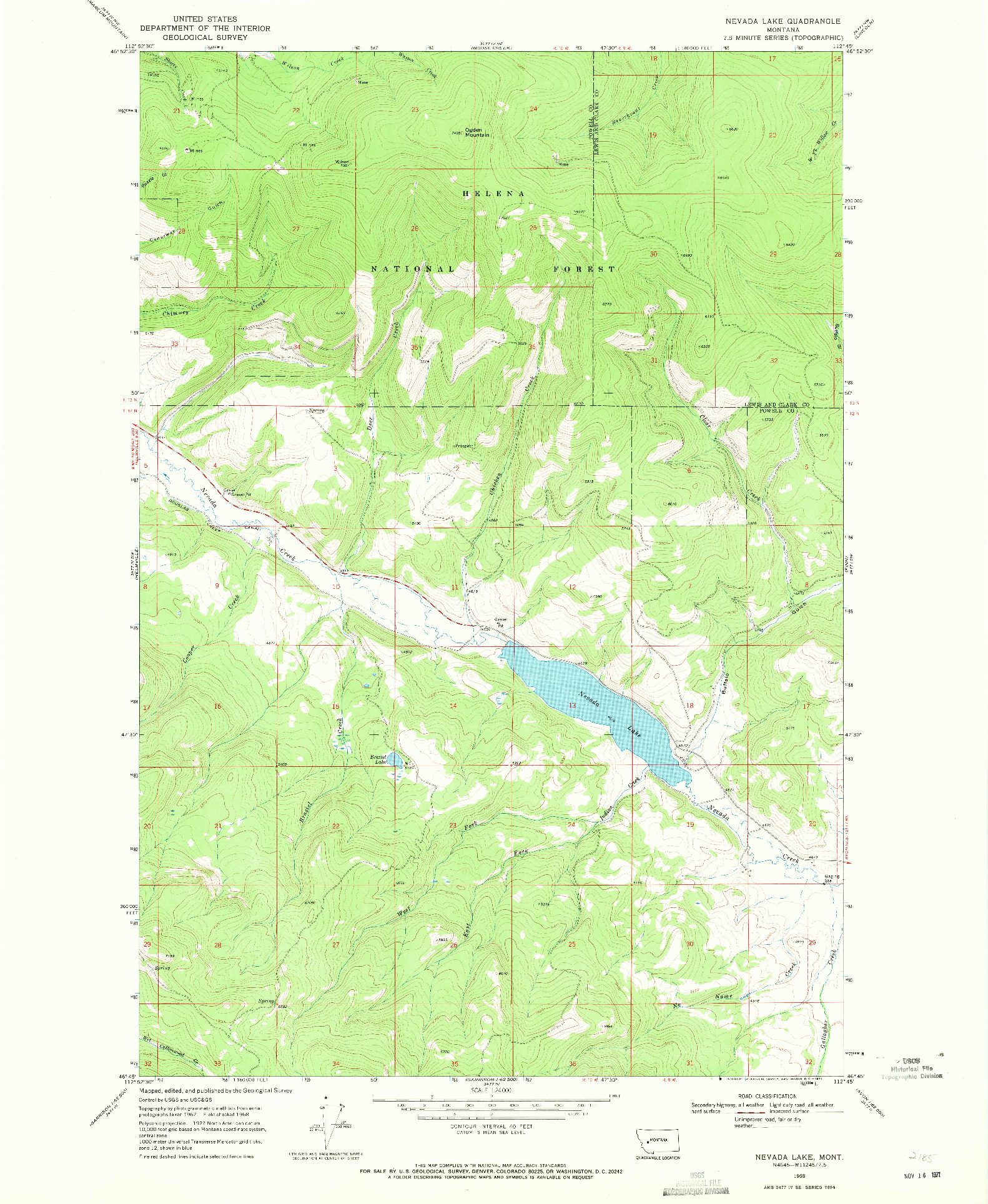 USGS 1:24000-SCALE QUADRANGLE FOR NEVADA LAKE, MT 1968