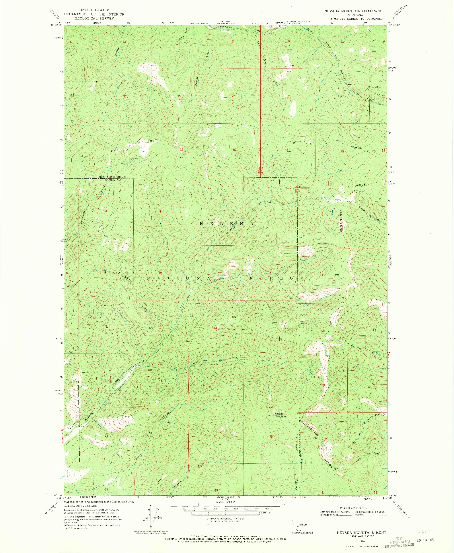USGS 1:24000-SCALE QUADRANGLE FOR NEVADA MOUNTAIN, MT 1968