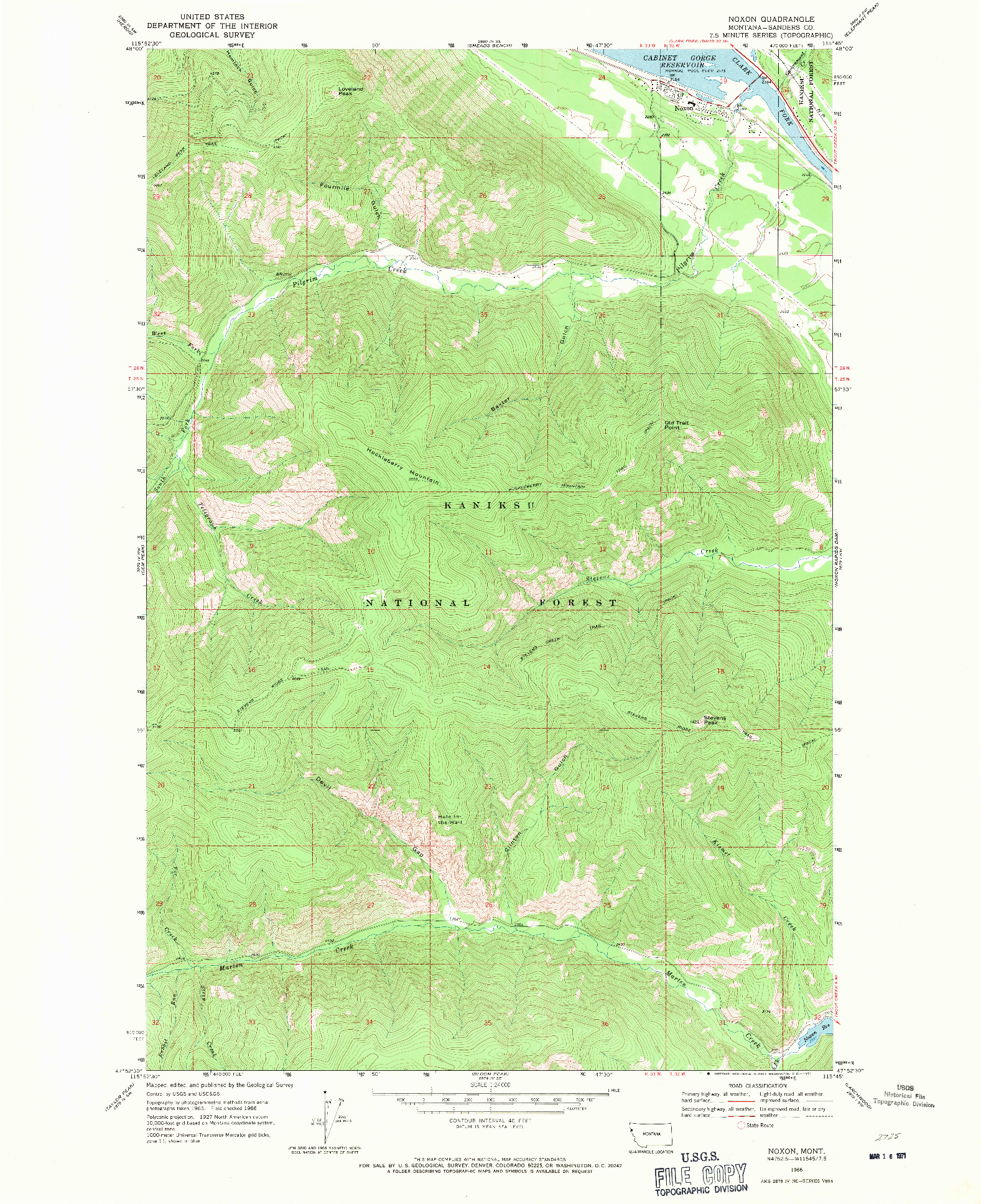 USGS 1:24000-SCALE QUADRANGLE FOR NOXON, MT 1966
