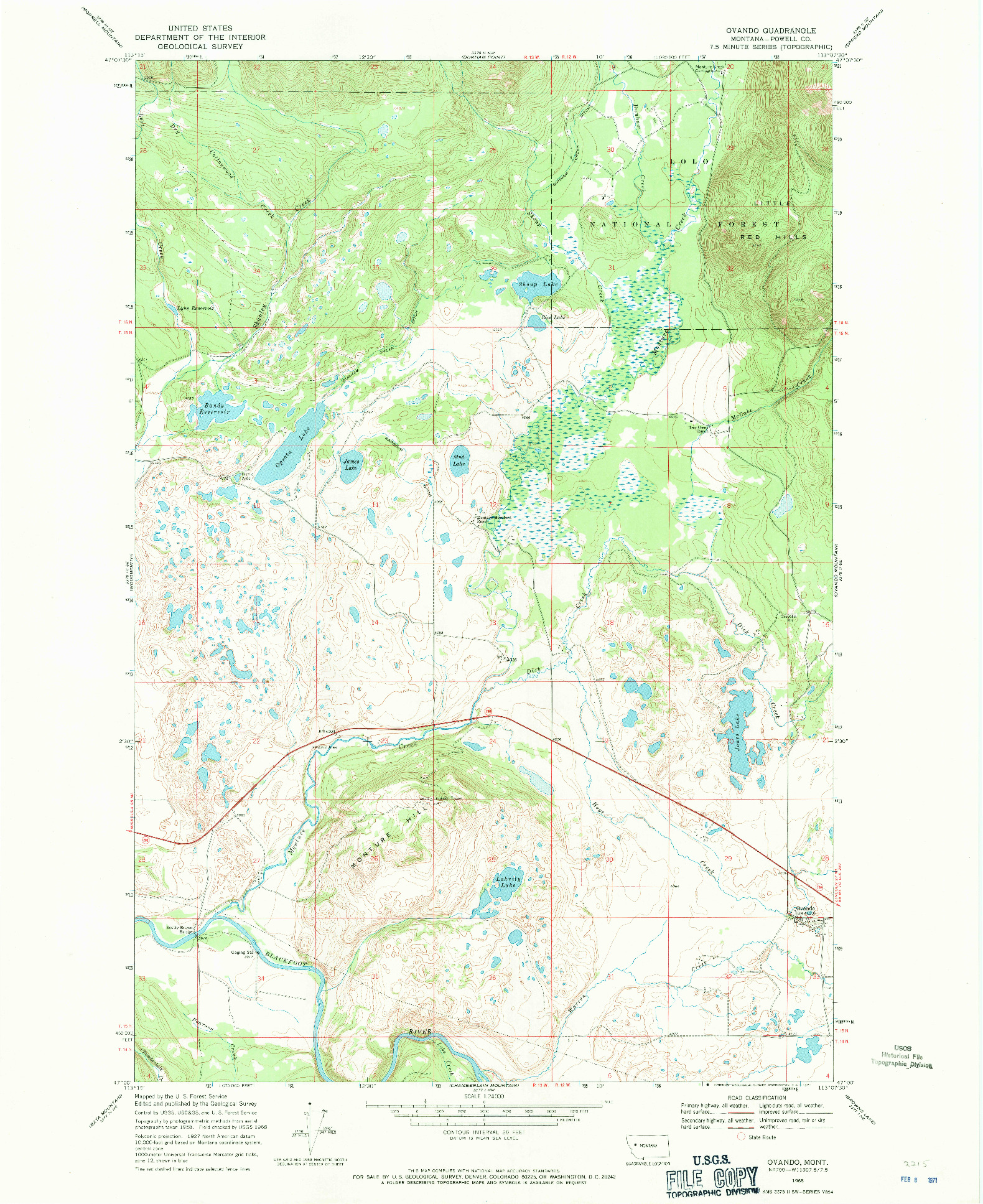 USGS 1:24000-SCALE QUADRANGLE FOR OVANDO, MT 1968