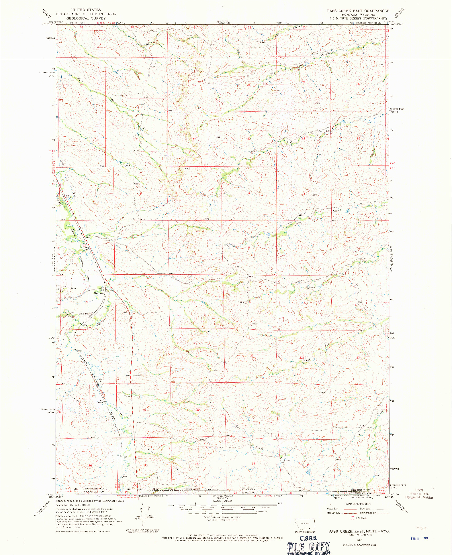 USGS 1:24000-SCALE QUADRANGLE FOR PASS CREEK EAST, MT 1967