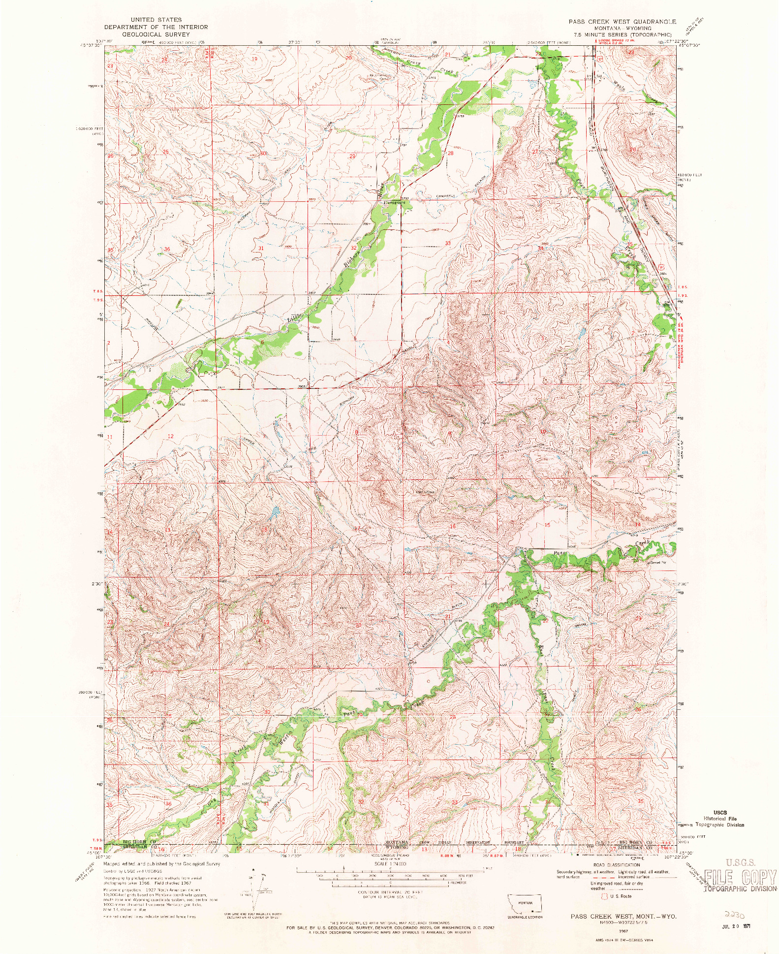 USGS 1:24000-SCALE QUADRANGLE FOR PASS CREEK WEST, MT 1967