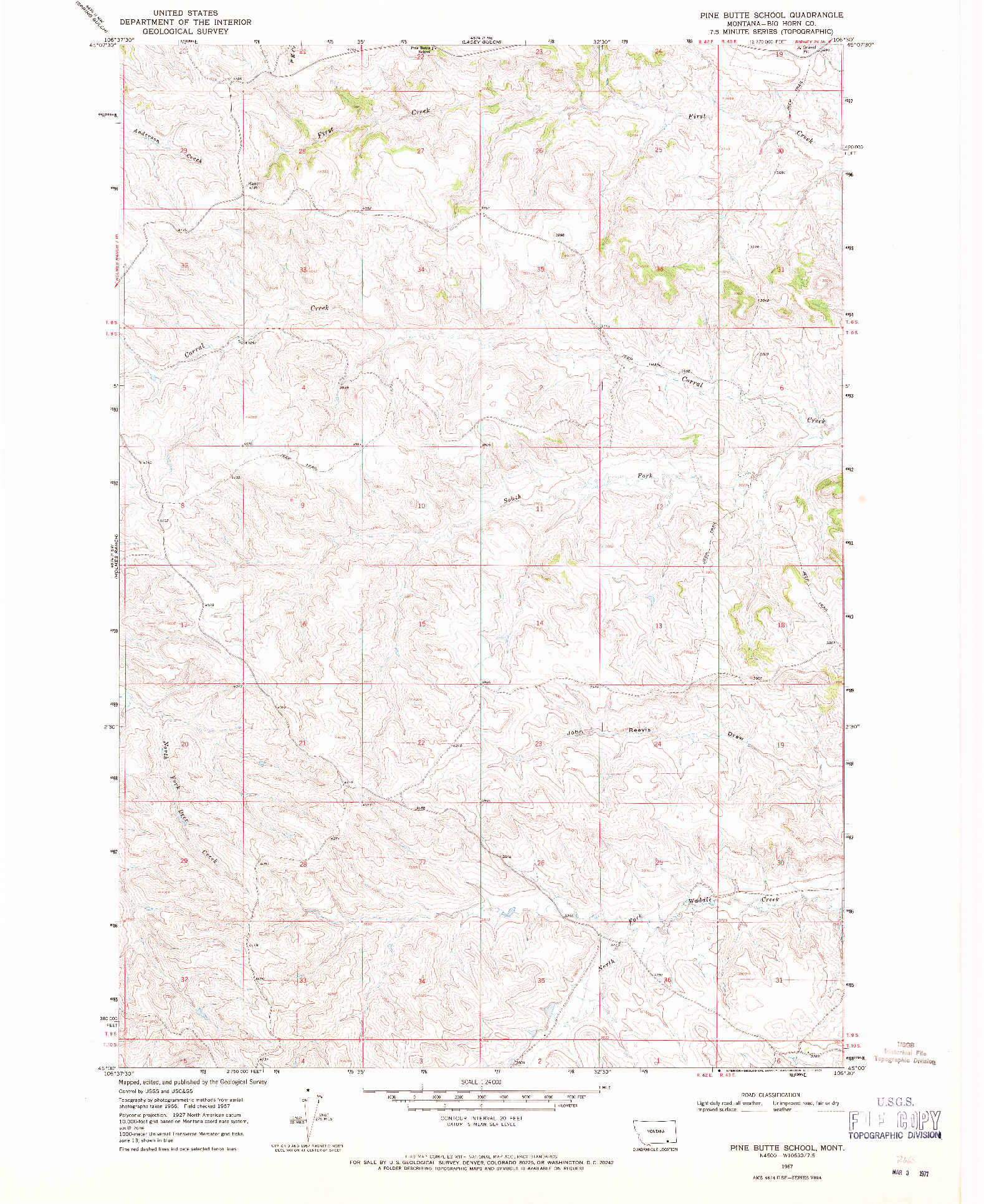 USGS 1:24000-SCALE QUADRANGLE FOR PINE BUTTE SCHOOL, MT 1967