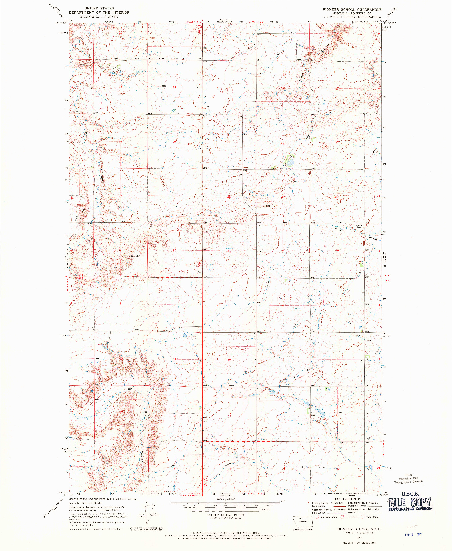 USGS 1:24000-SCALE QUADRANGLE FOR PIONEER SCHOOL, MT 1967