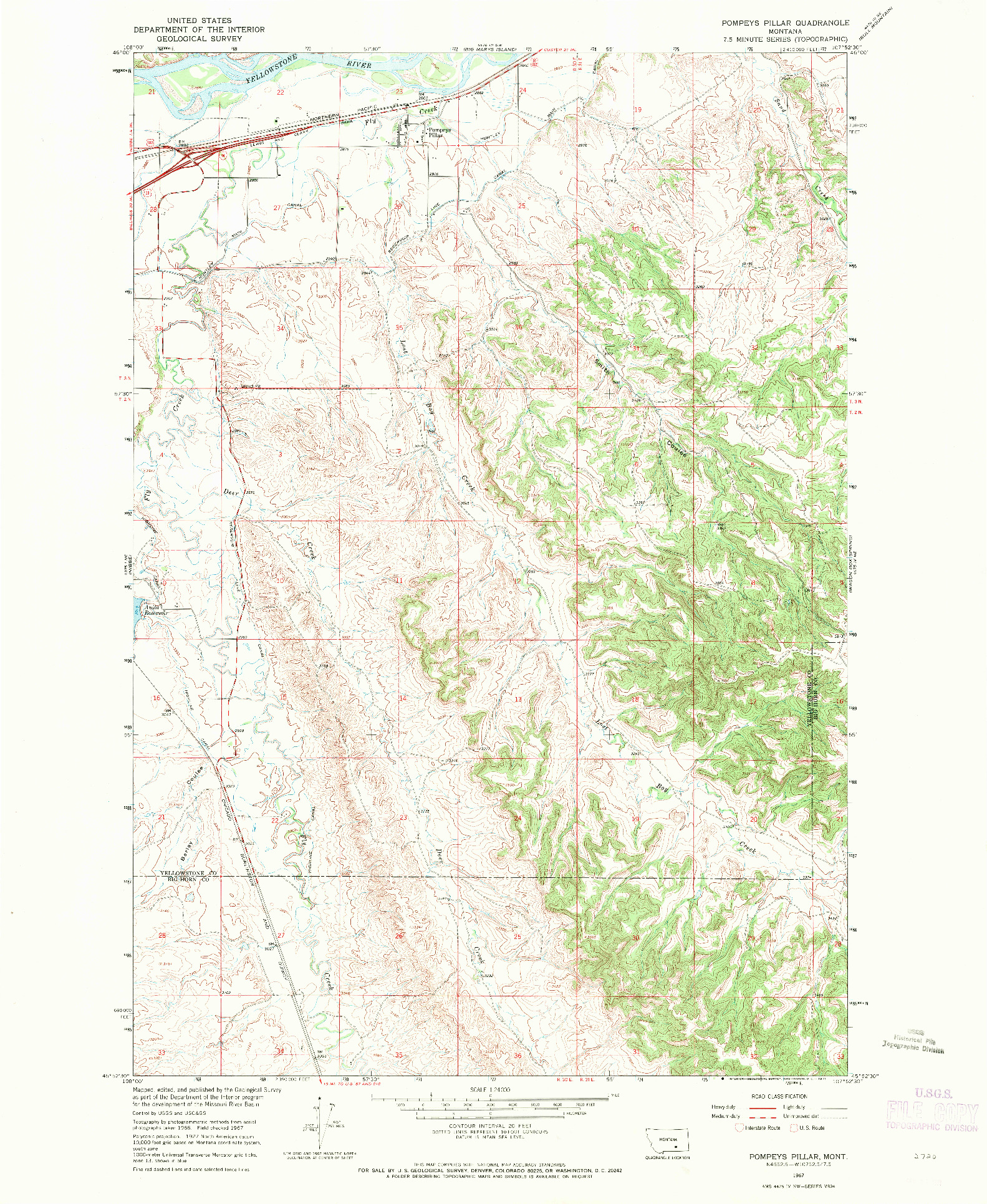 USGS 1:24000-SCALE QUADRANGLE FOR POMPEYS PILLAR, MT 1967