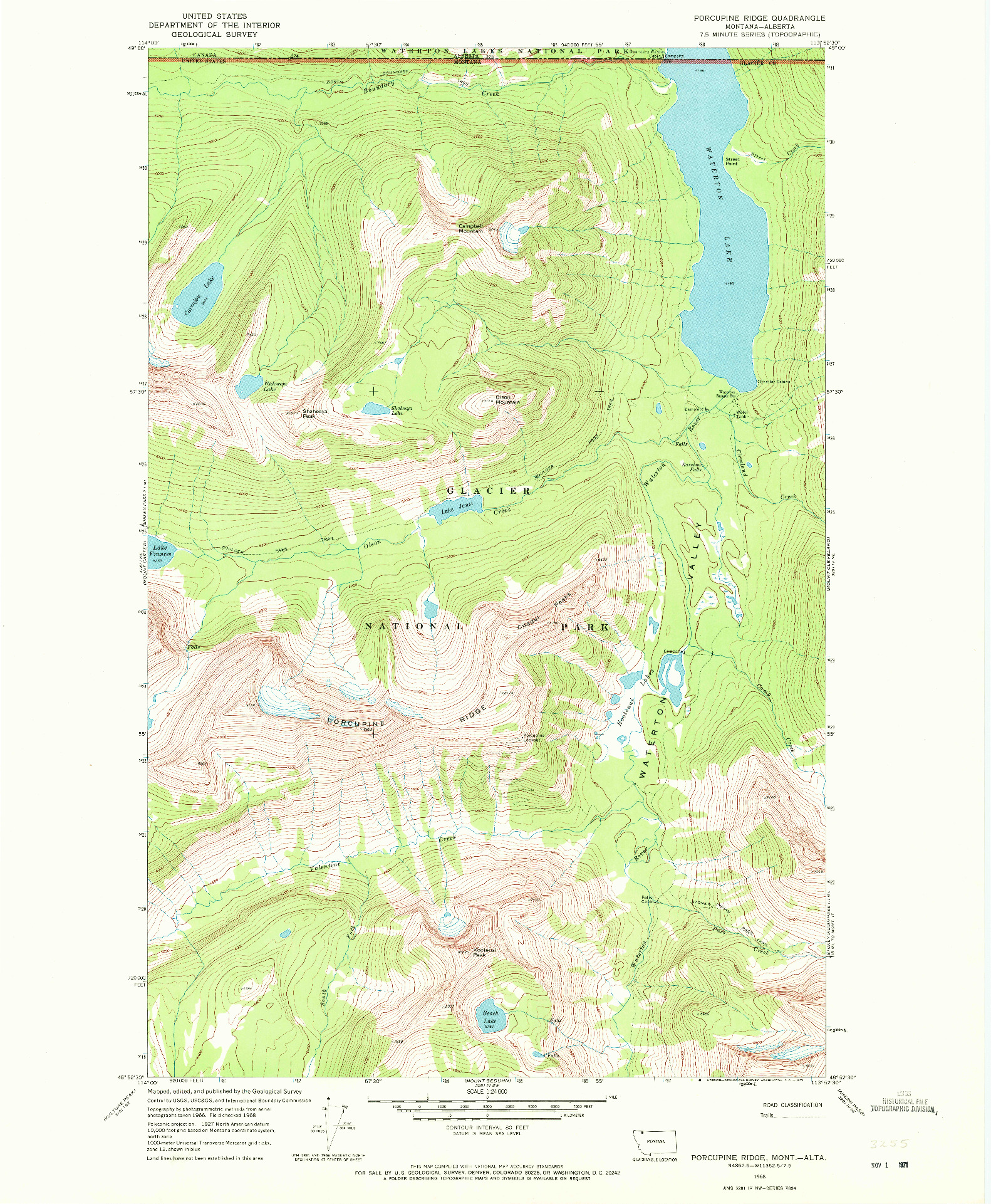 USGS 1:24000-SCALE QUADRANGLE FOR PORCUPINE RIDGE, MT 1968