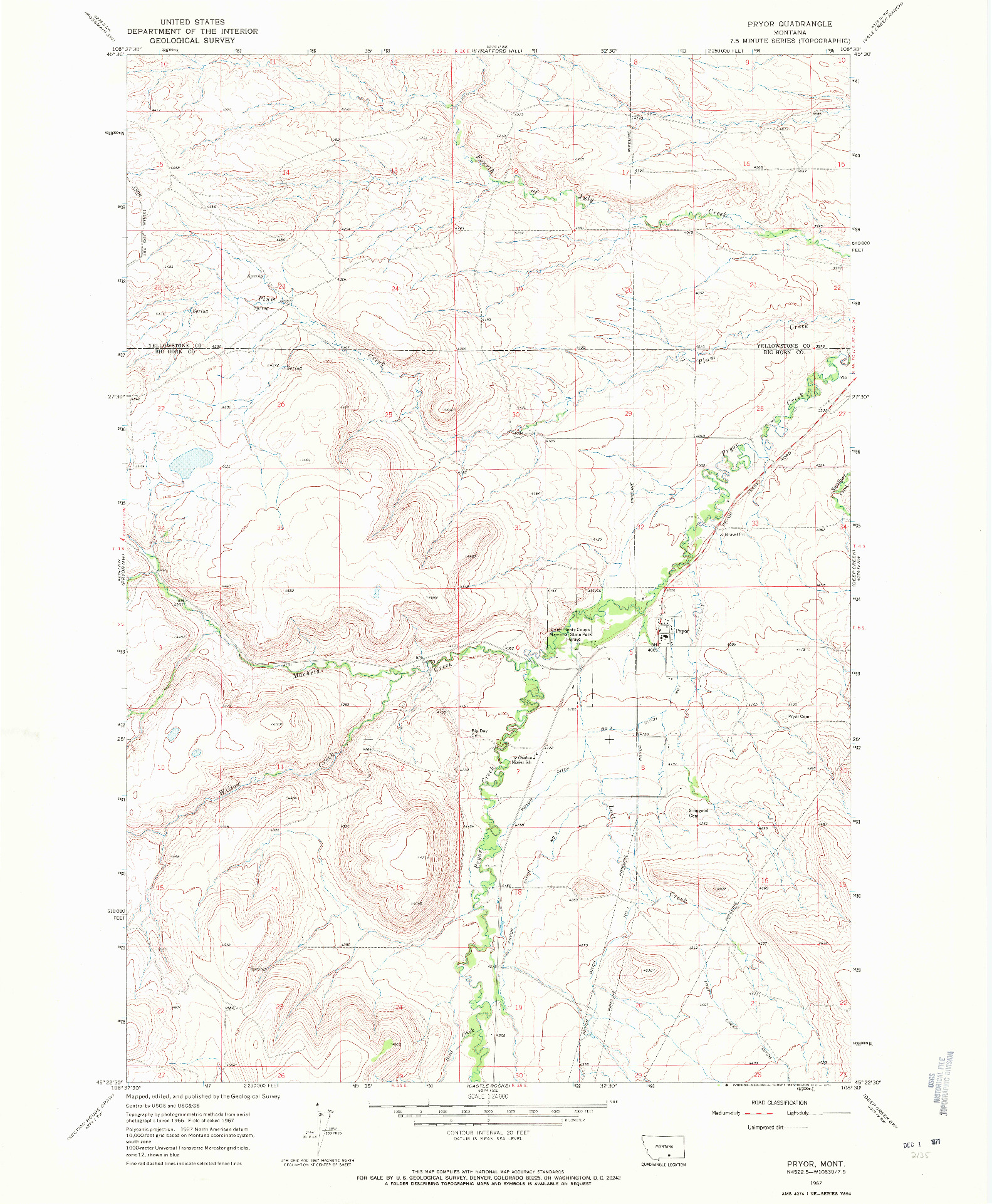 USGS 1:24000-SCALE QUADRANGLE FOR PRYOR, MT 1967