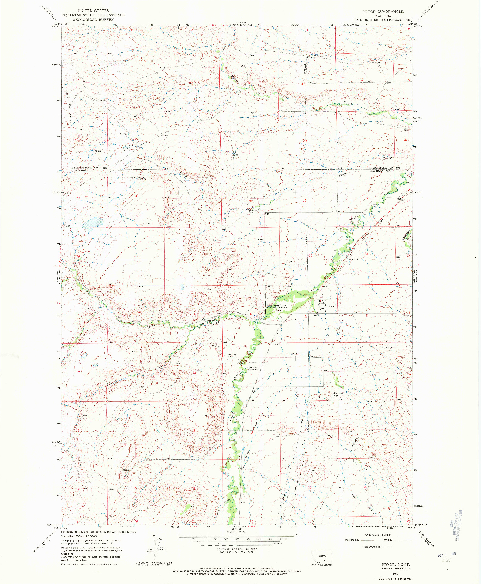 USGS 1:24000-SCALE QUADRANGLE FOR PRYOR, MT 1967