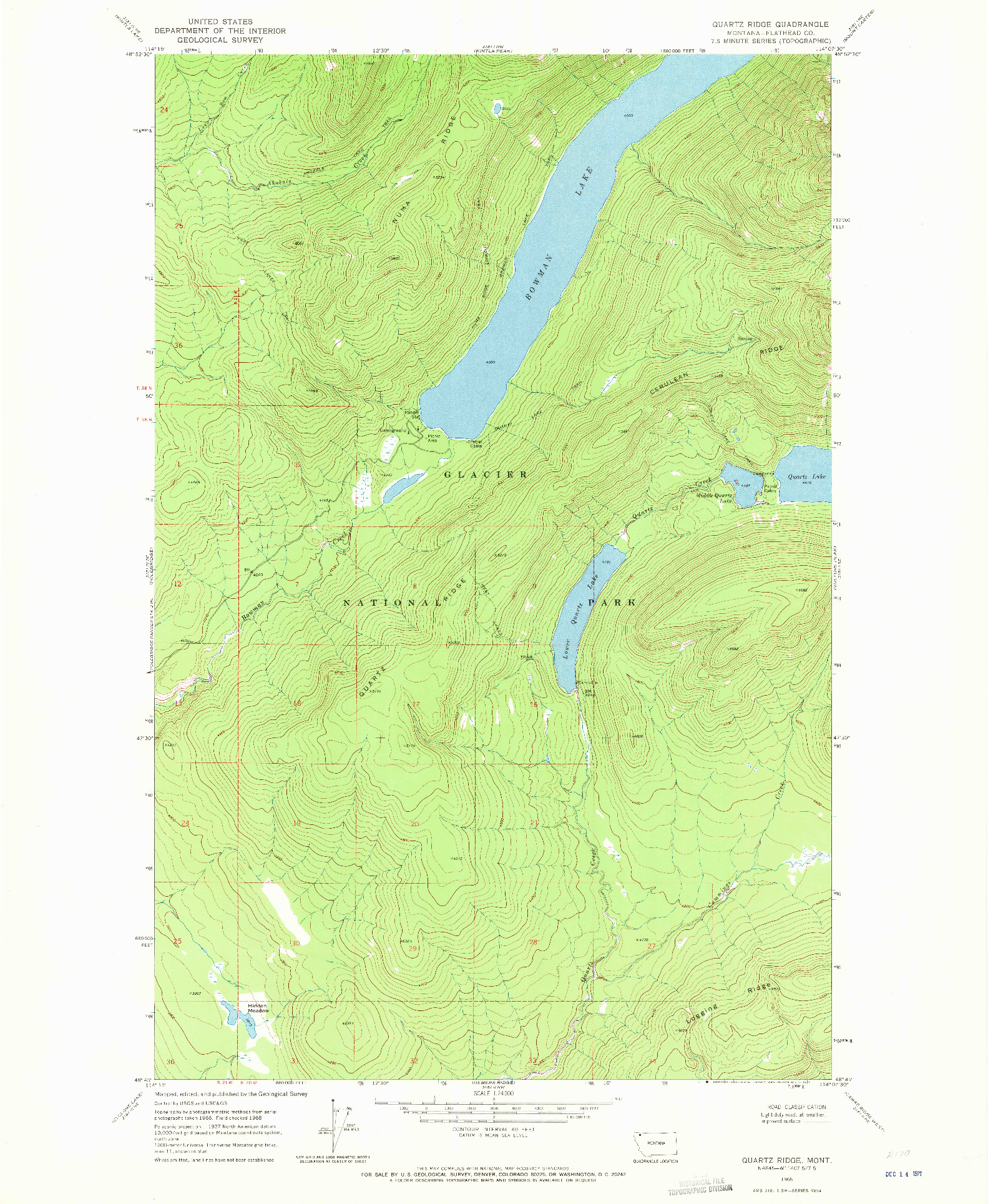 USGS 1:24000-SCALE QUADRANGLE FOR QUARTZ RIDGE, MT 1968