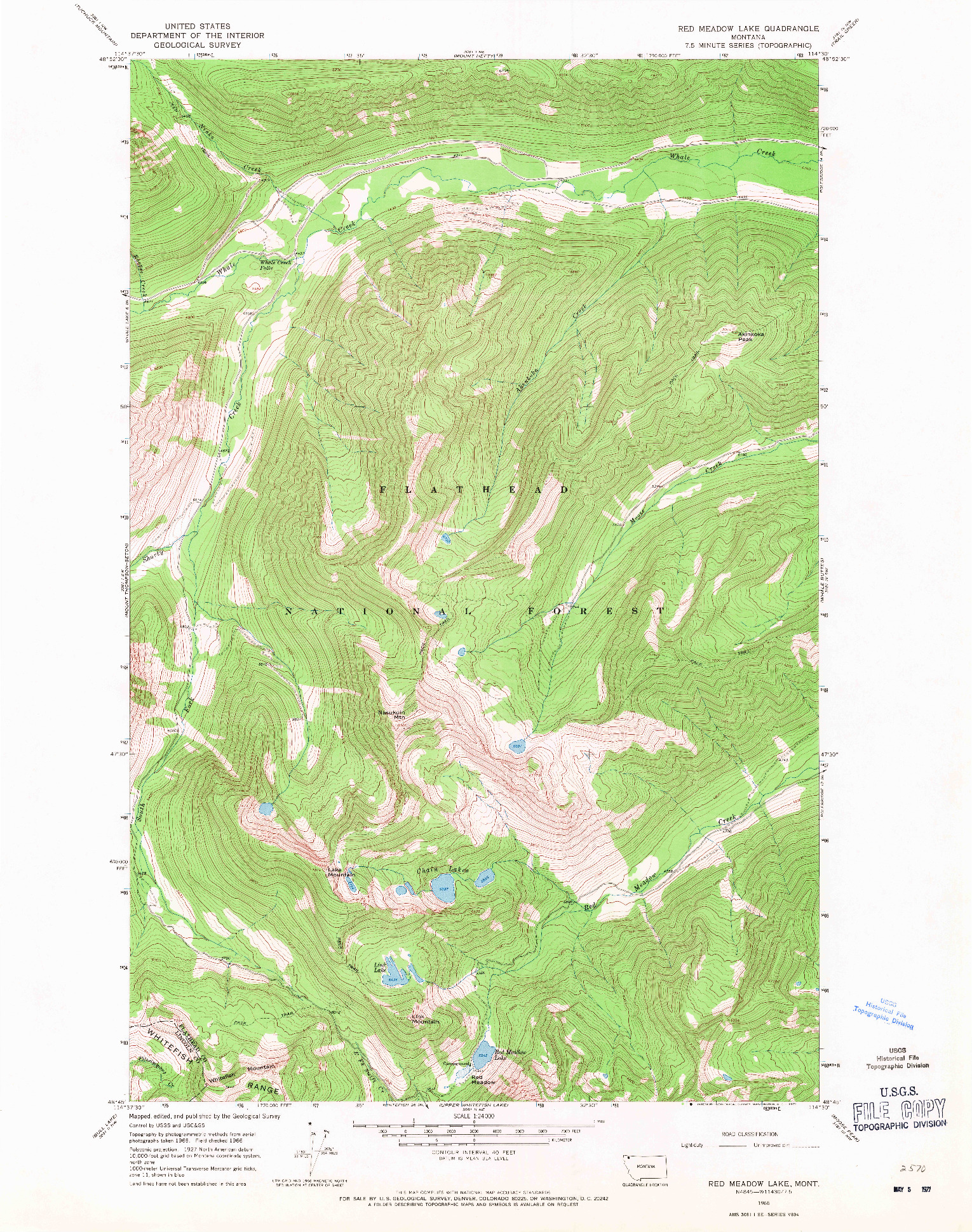 USGS 1:24000-SCALE QUADRANGLE FOR RED MEADOW LAKE, MT 1966