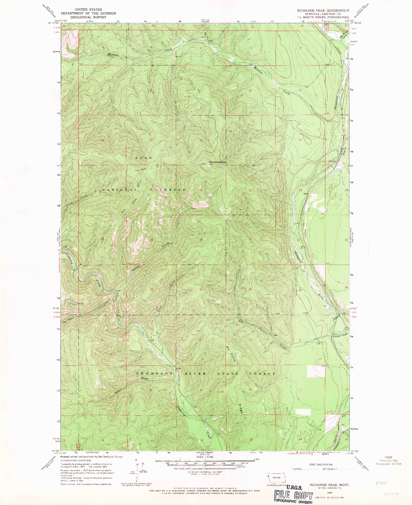 USGS 1:24000-SCALE QUADRANGLE FOR RICHARDS PEAK, MT 1966