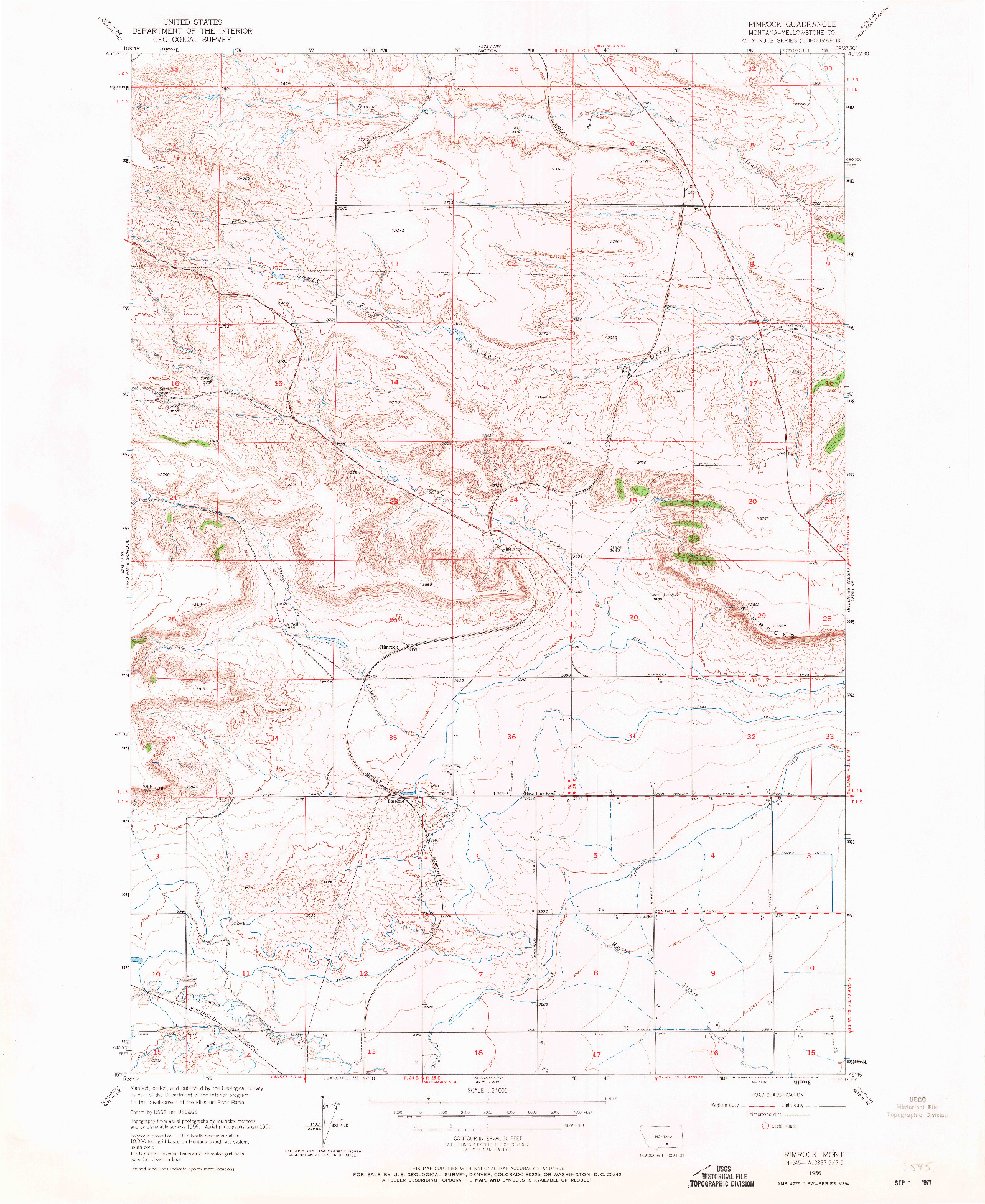 USGS 1:24000-SCALE QUADRANGLE FOR RIMROCK, MT 1956