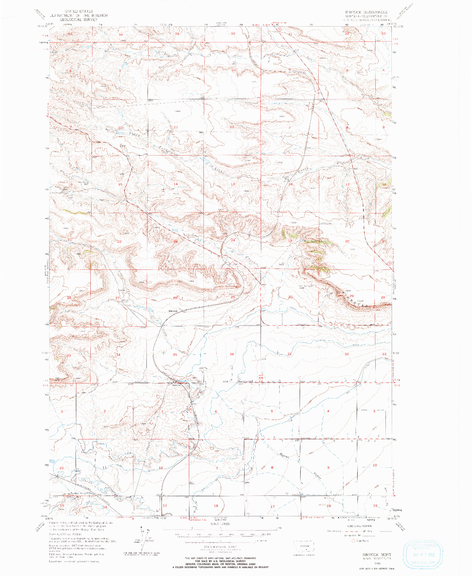 USGS 1:24000-SCALE QUADRANGLE FOR RIMROCK, MT 1956