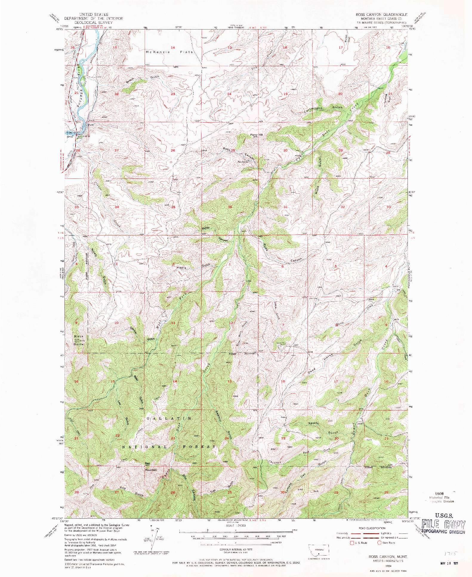 USGS 1:24000-SCALE QUADRANGLE FOR ROSS CANYON, MT 1954