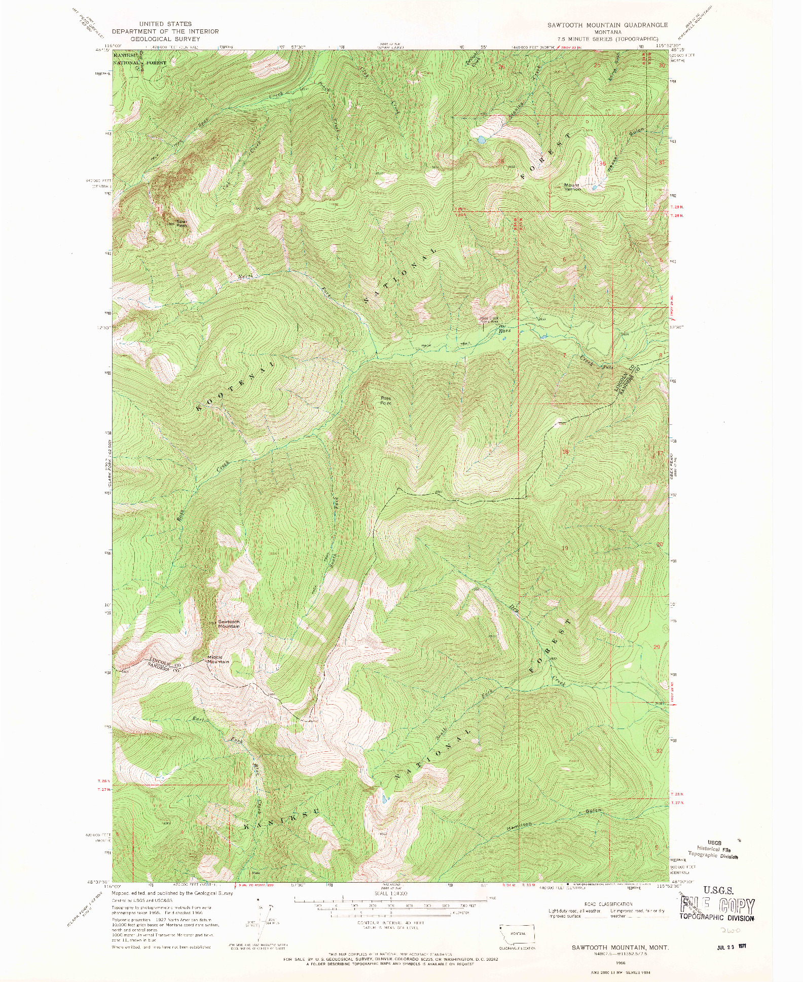 USGS 1:24000-SCALE QUADRANGLE FOR SAWTOOTH MOUNTAIN, MT 1966