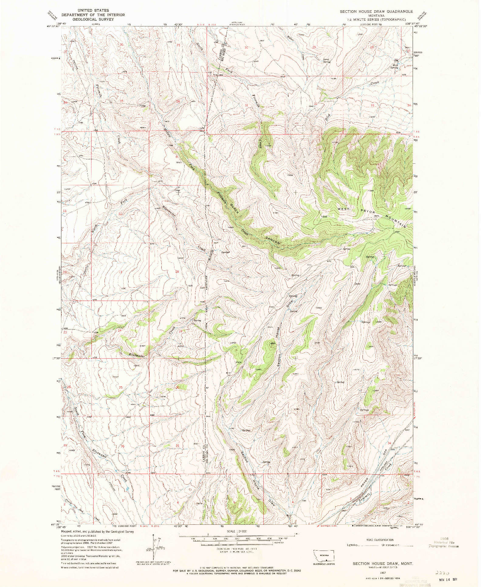 USGS 1:24000-SCALE QUADRANGLE FOR SECTION HOUSE DRAW, MT 1967
