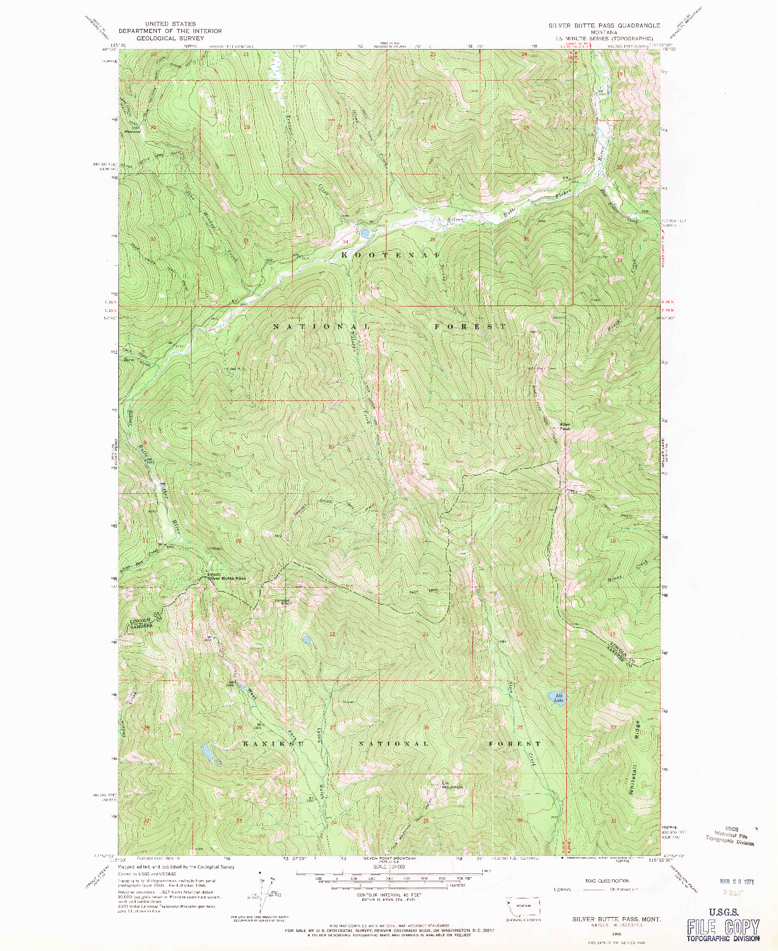 USGS 1:24000-SCALE QUADRANGLE FOR SILVER BUTTE PASS, MT 1966