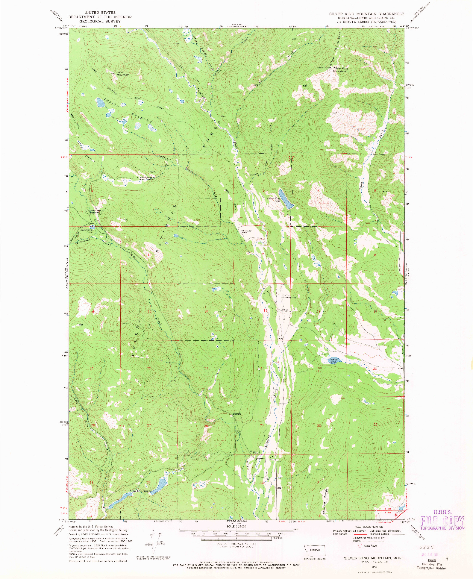 USGS 1:24000-SCALE QUADRANGLE FOR SILVER KING MOUNTAIN, MT 1968