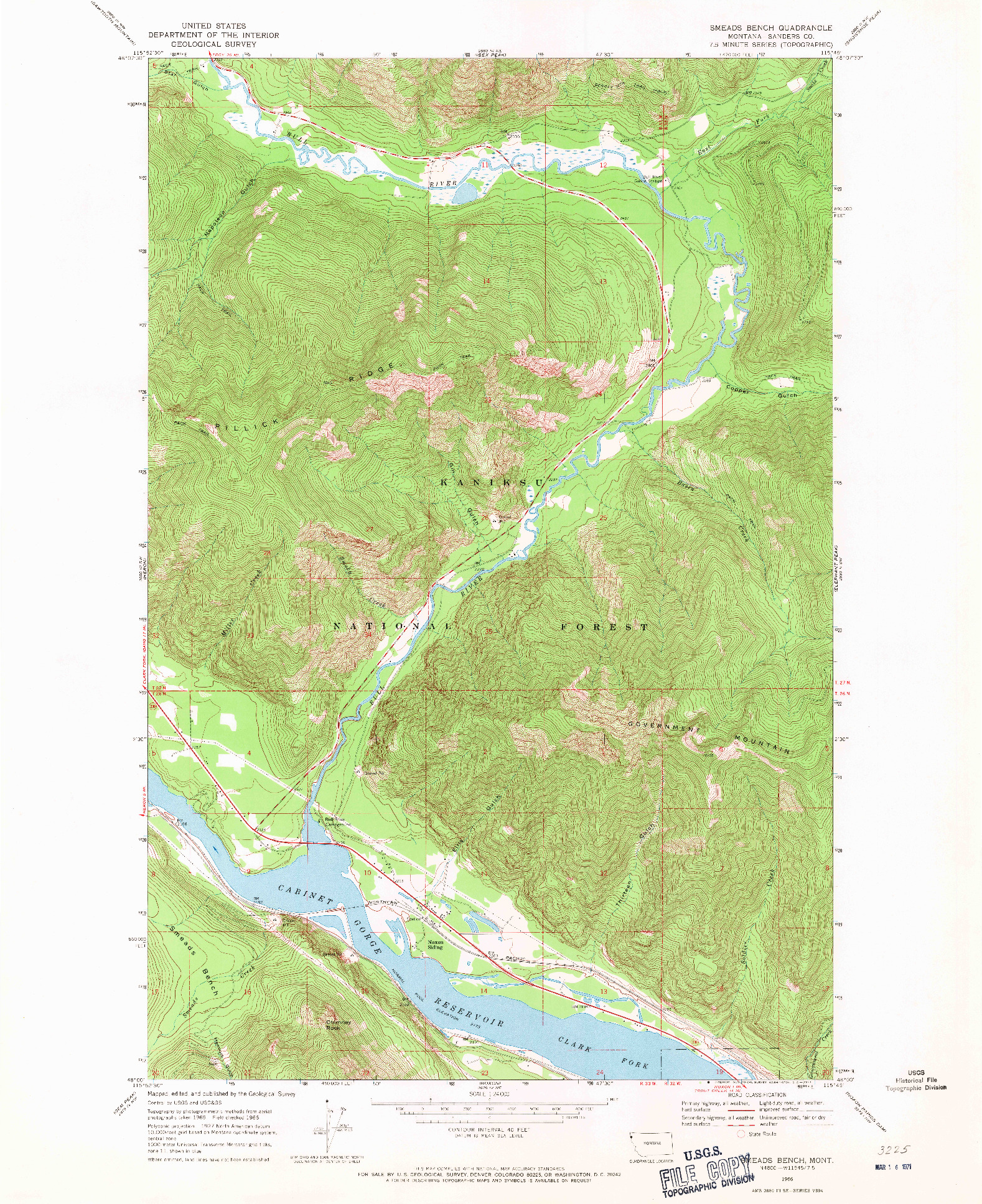 USGS 1:24000-SCALE QUADRANGLE FOR SMEADS BENCH, MT 1966
