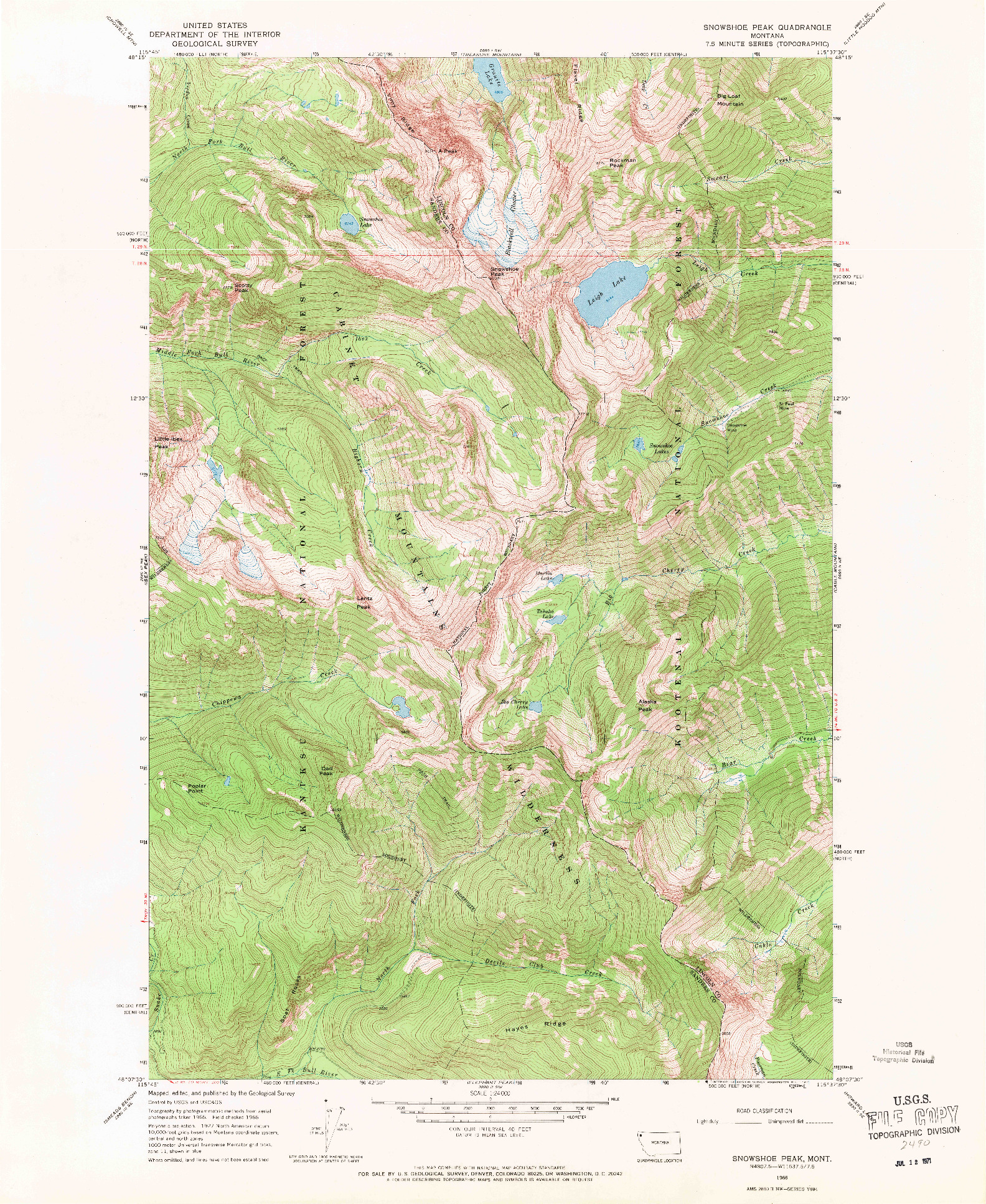 USGS 1:24000-SCALE QUADRANGLE FOR SNOWSHOE PEAK, MT 1966