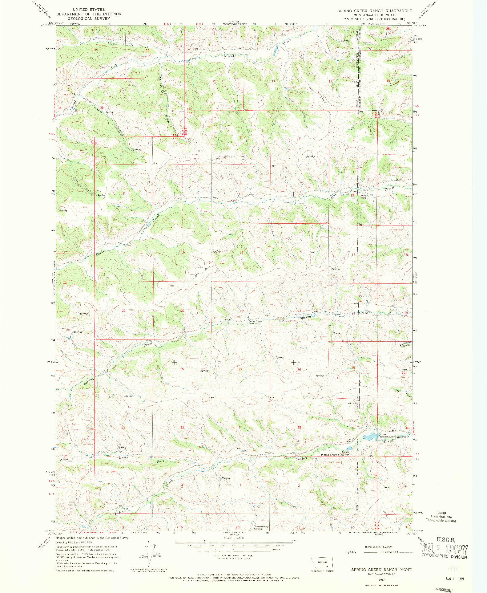 USGS 1:24000-SCALE QUADRANGLE FOR SPRING CREEK RANCH, MT 1967