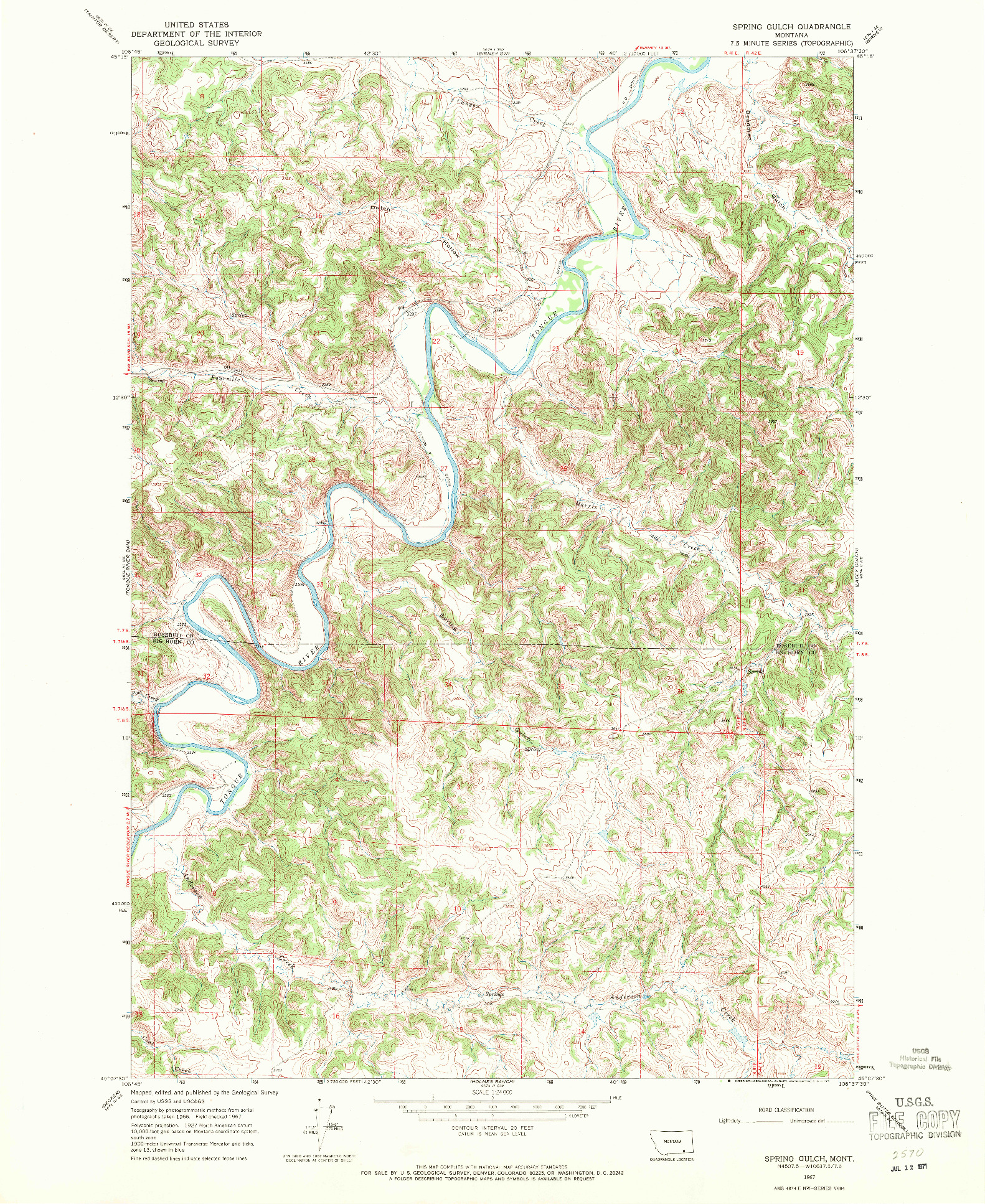 USGS 1:24000-SCALE QUADRANGLE FOR SPRING GULCH, MT 1967