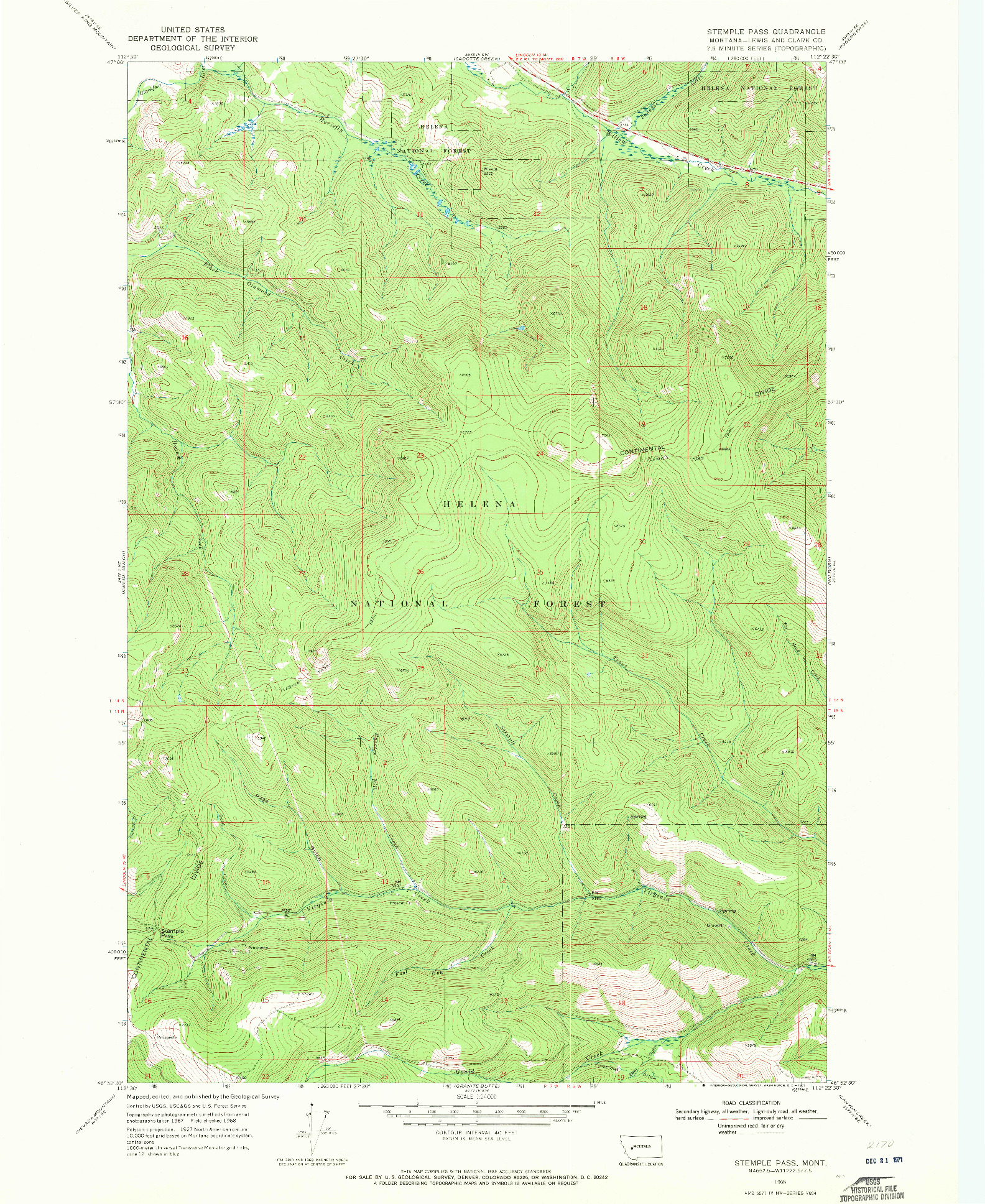 USGS 1:24000-SCALE QUADRANGLE FOR STEMPLE PASS, MT 1968