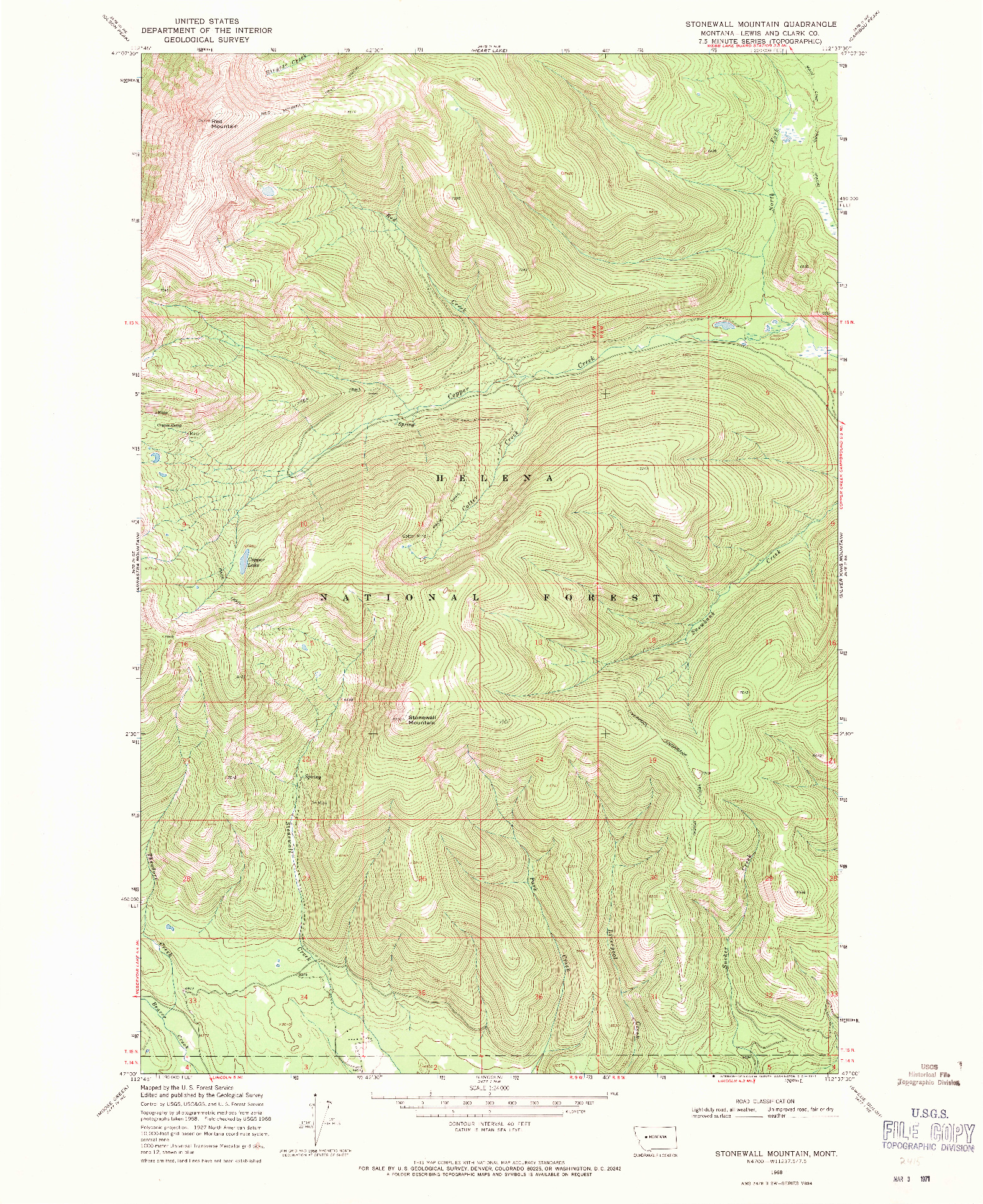 USGS 1:24000-SCALE QUADRANGLE FOR STONEWALL MOUNTAIN, MT 1968