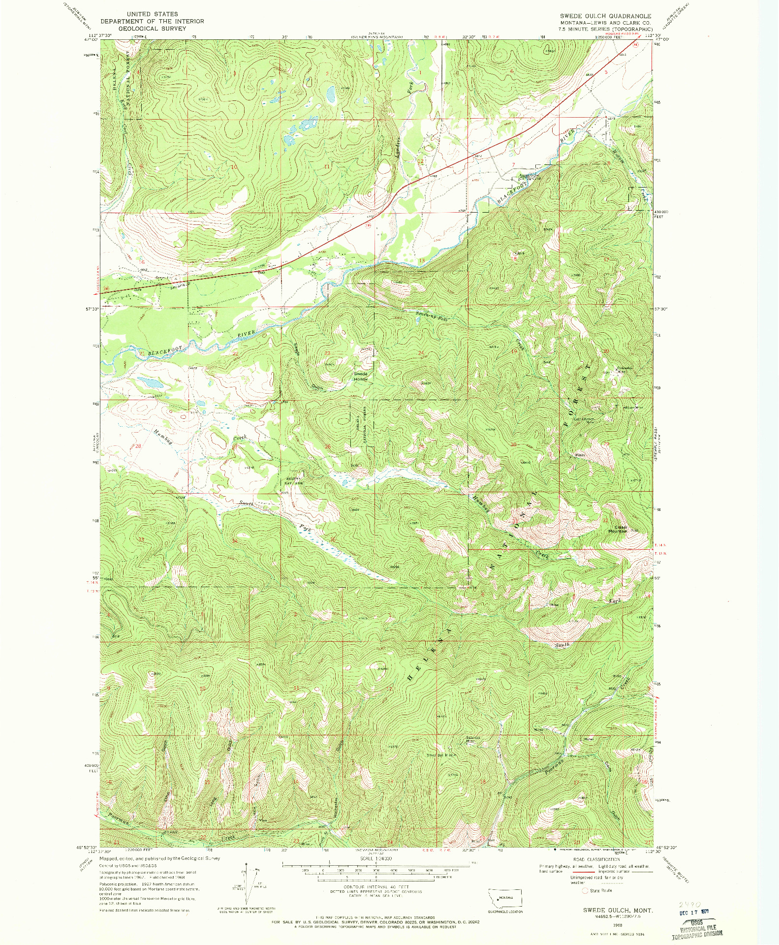 USGS 1:24000-SCALE QUADRANGLE FOR SWEDE GULCH, MT 1968