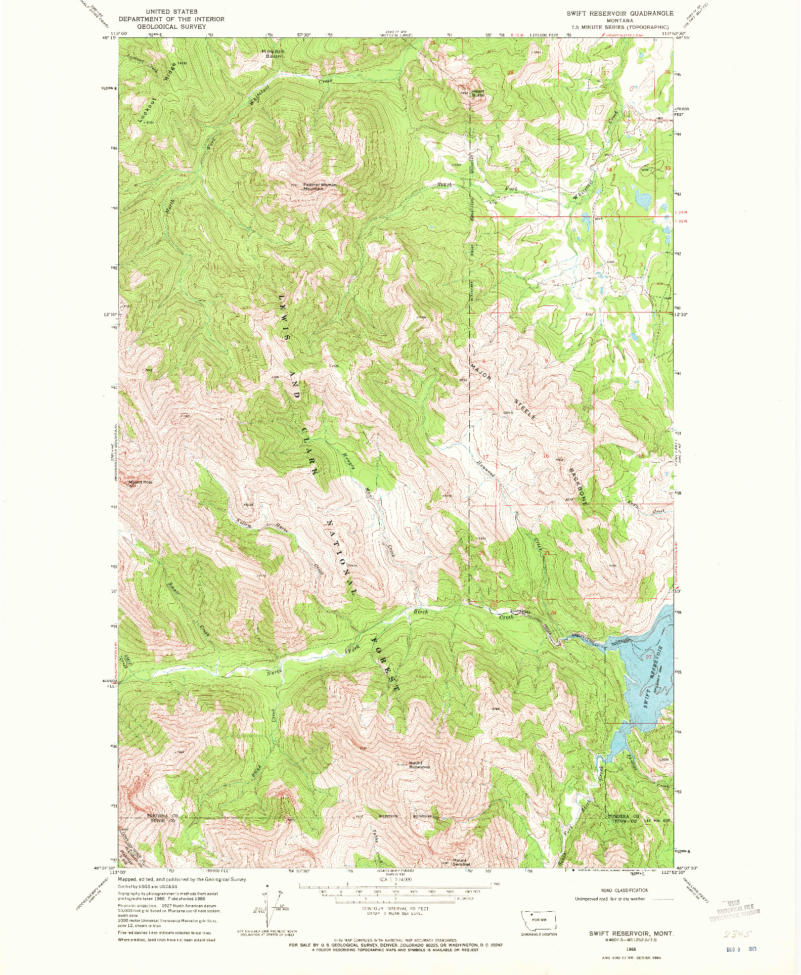 USGS 1:24000-SCALE QUADRANGLE FOR SWIFT RESERVOIR, MT 1968
