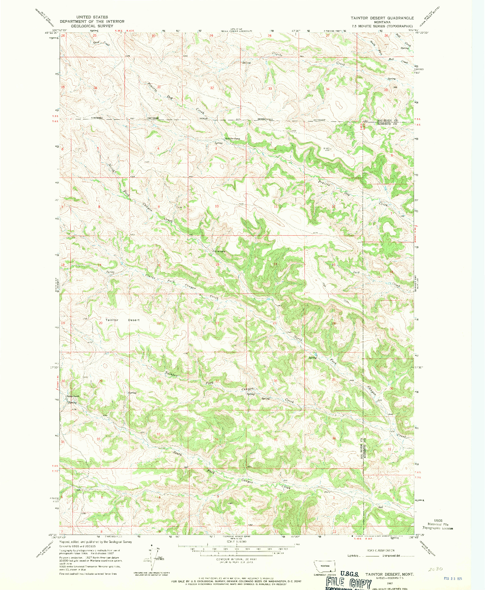 USGS 1:24000-SCALE QUADRANGLE FOR TAINTOR DESERT, MT 1967