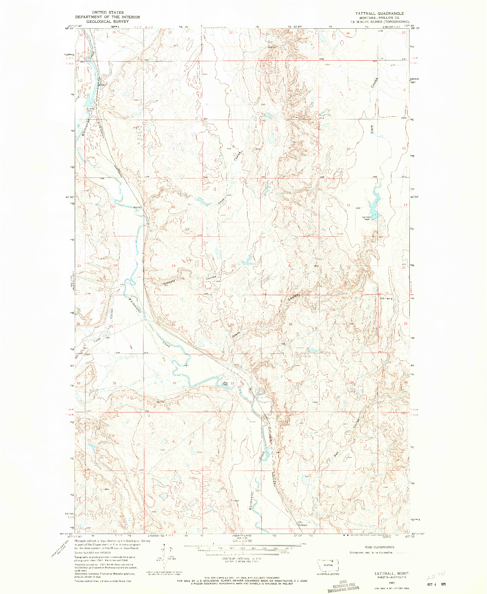 USGS 1:24000-SCALE QUADRANGLE FOR TATTNALL, MT 1968