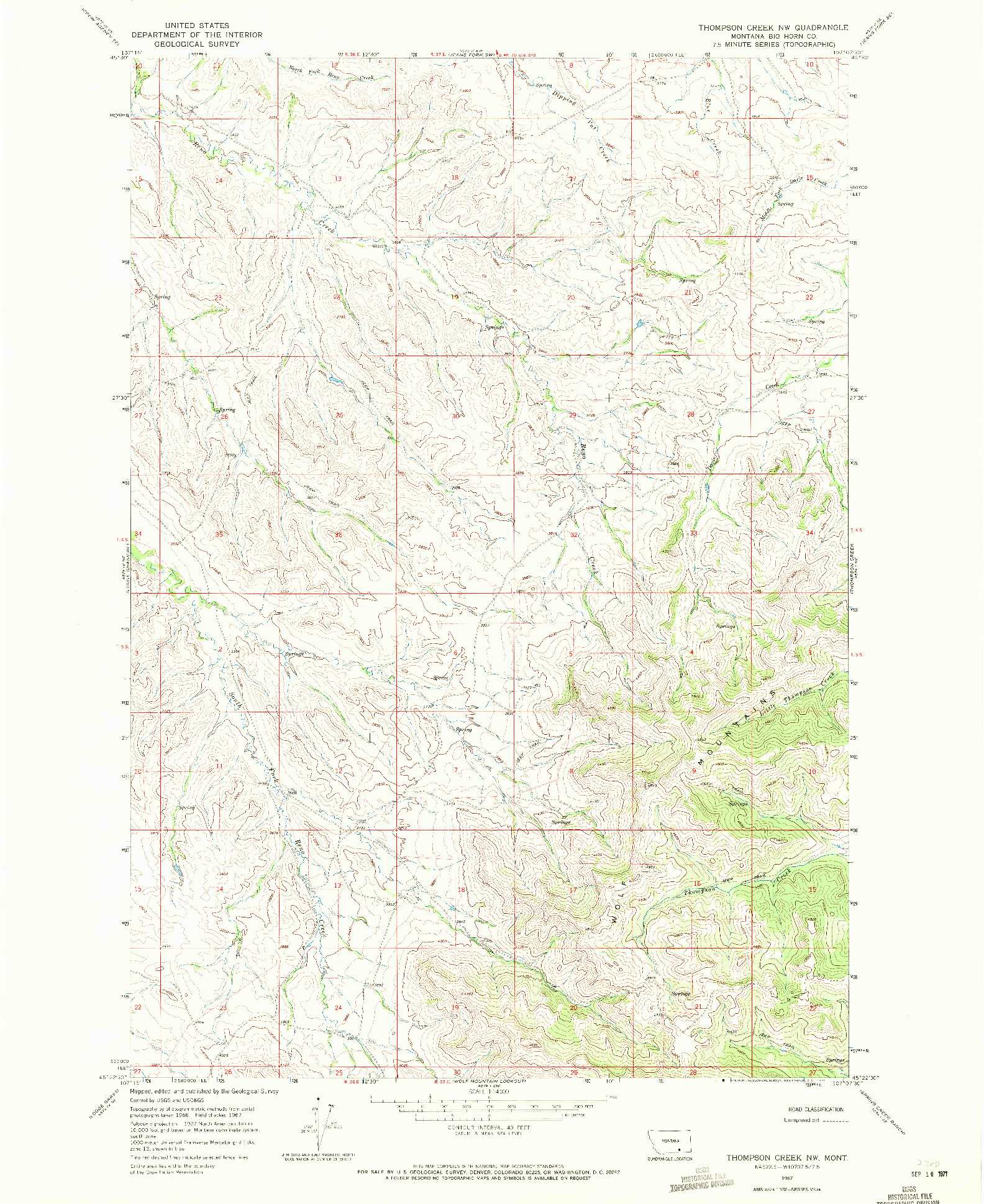 USGS 1:24000-SCALE QUADRANGLE FOR THOMPSON CREEK NW, MT 1967